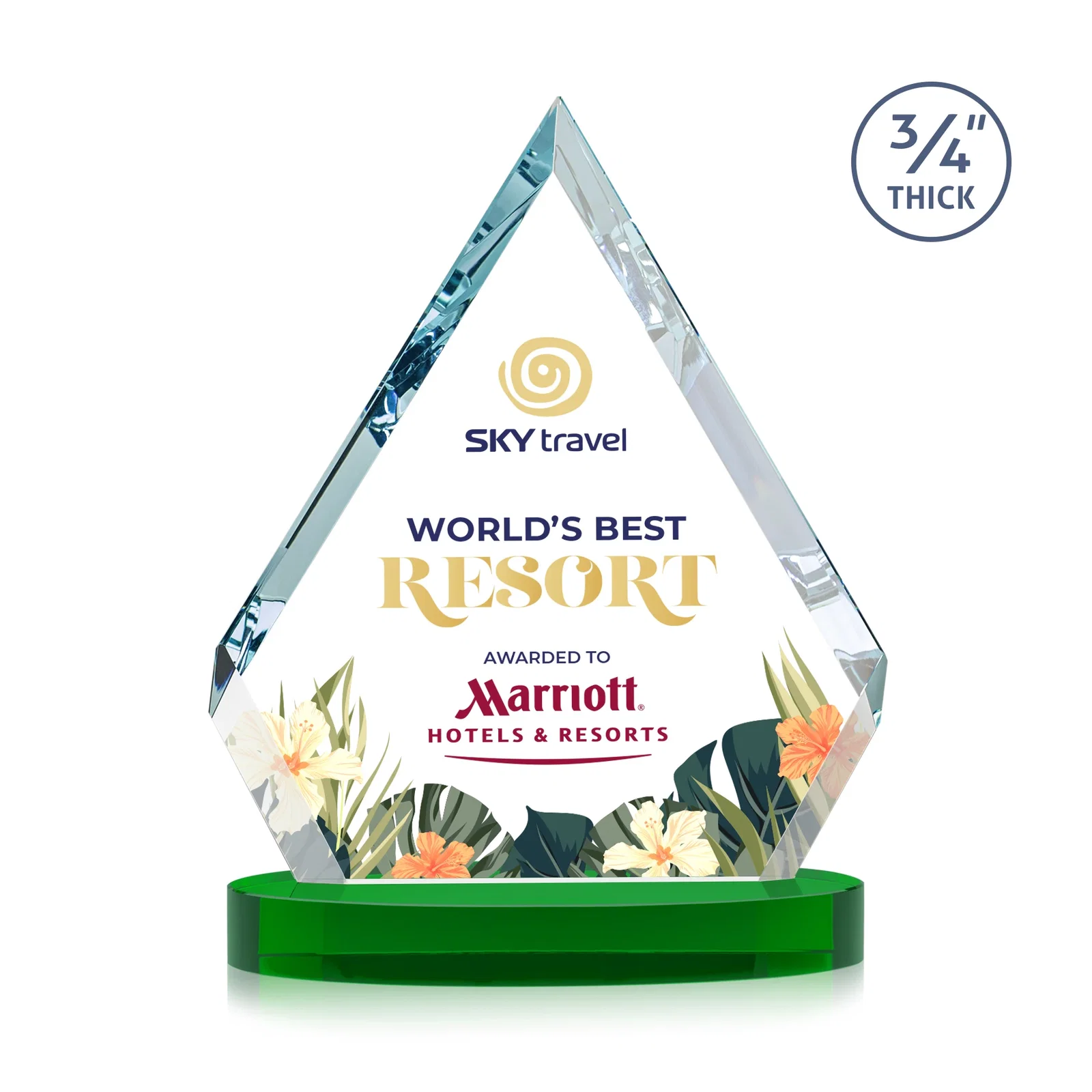 Personalized Starfire Crystal Diamond Award With a Full-Color Printed Base, awards for sales achievement awards