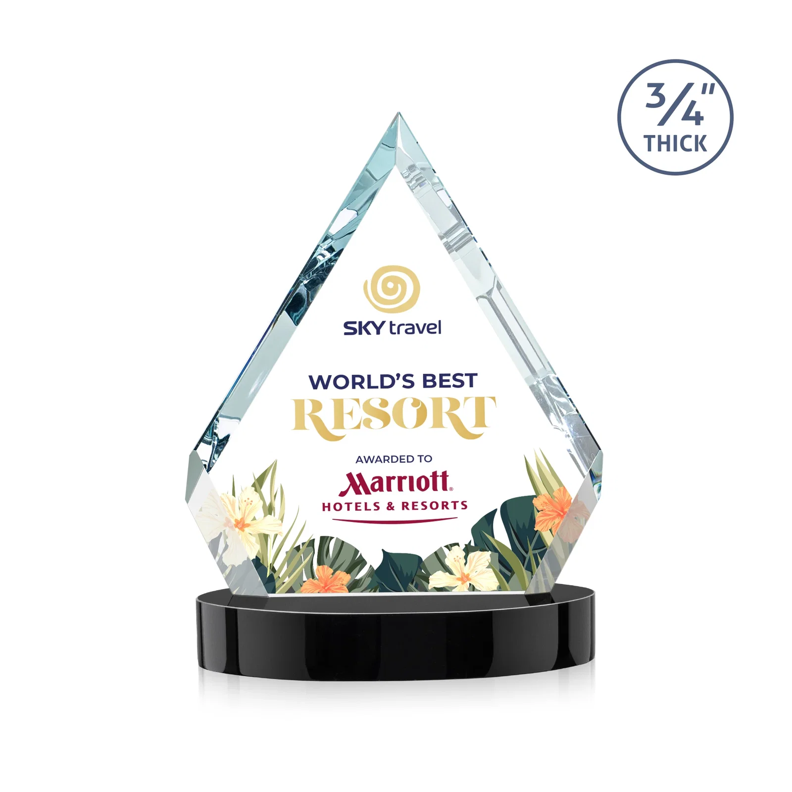 Personalized Starfire Crystal Diamond Award With a Full-Color Printed Base, awards for team milestone celebrations