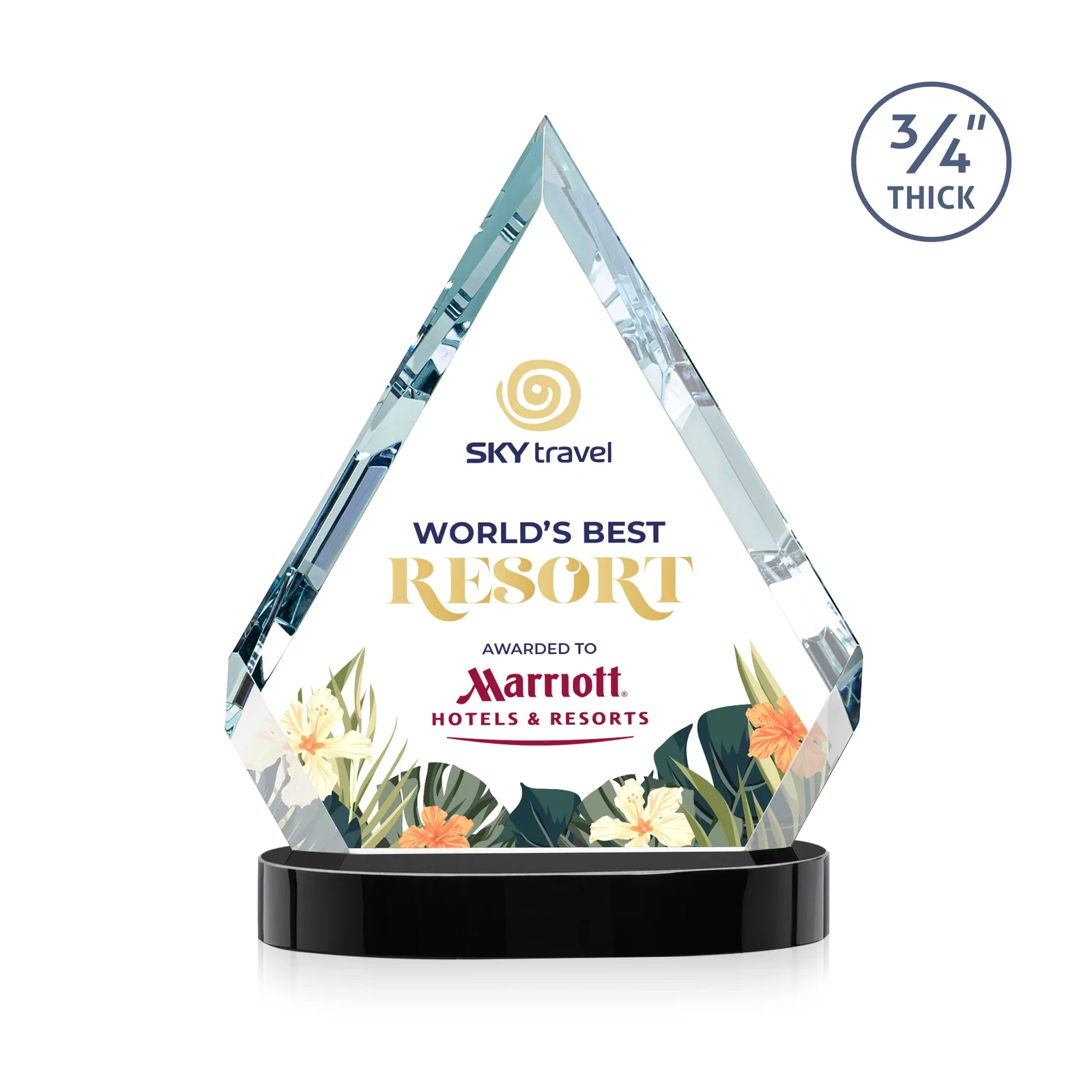 Personalized Starfire Crystal Diamond Award With a Full-Color Printed Base, awards for donor appreciation