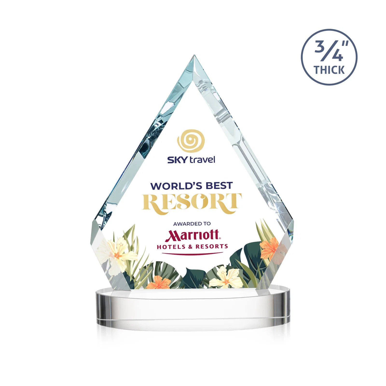 Custom Starfire Crystal Diamond Award With a Full-Color Printed Base, awards for corporate award ceremonies