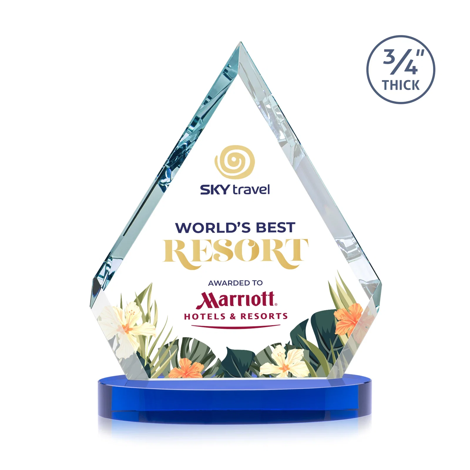 Personalized Starfire Crystal Diamond Award With a Full-Color Printed Base, awards for company anniversary events
