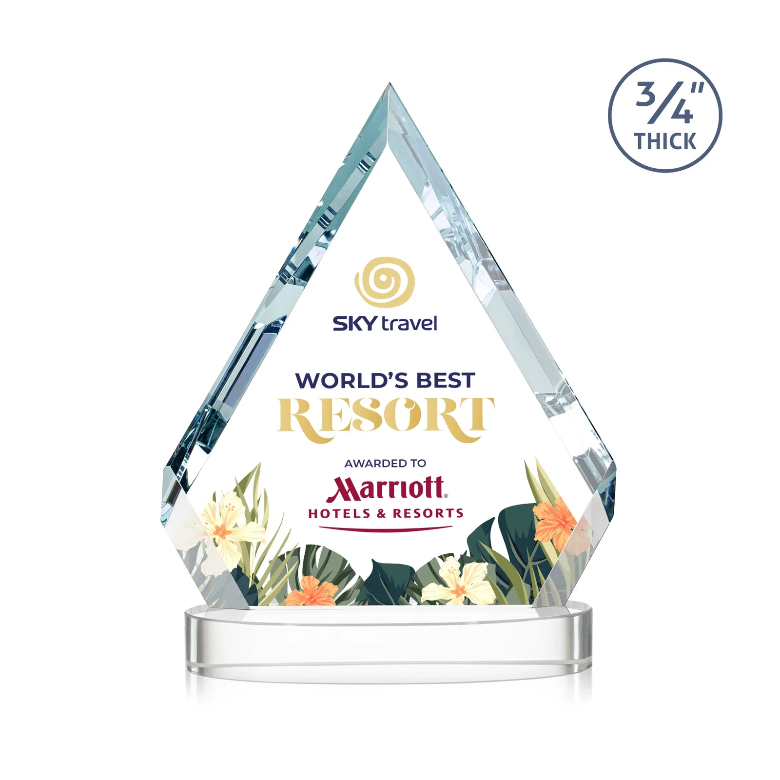 Custom Starfire Crystal Diamond Award With a Full-Color Printed Base, awards for service anniversary gifts
