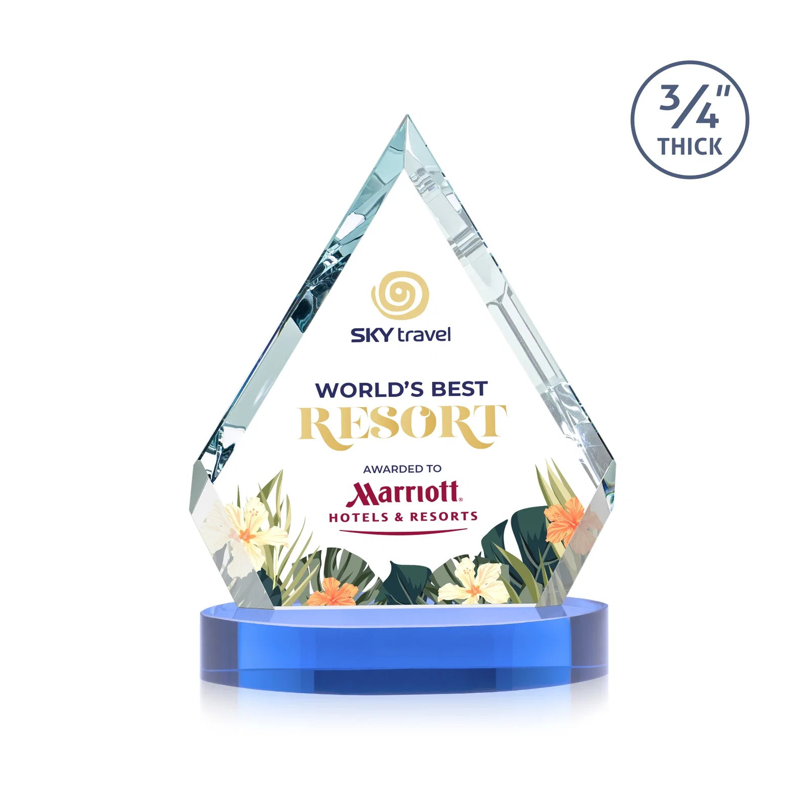 Promotional Starfire Crystal Diamond Award With a Full-Color Printed Base, awards for team milestone celebrations