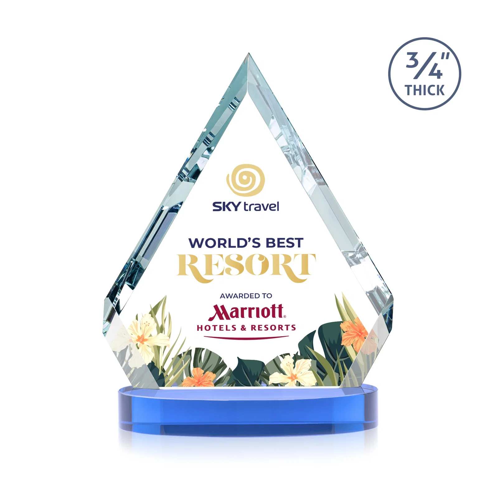 Promotional Starfire Crystal Diamond Award With a Full-Color Printed Base, awards for donor appreciation