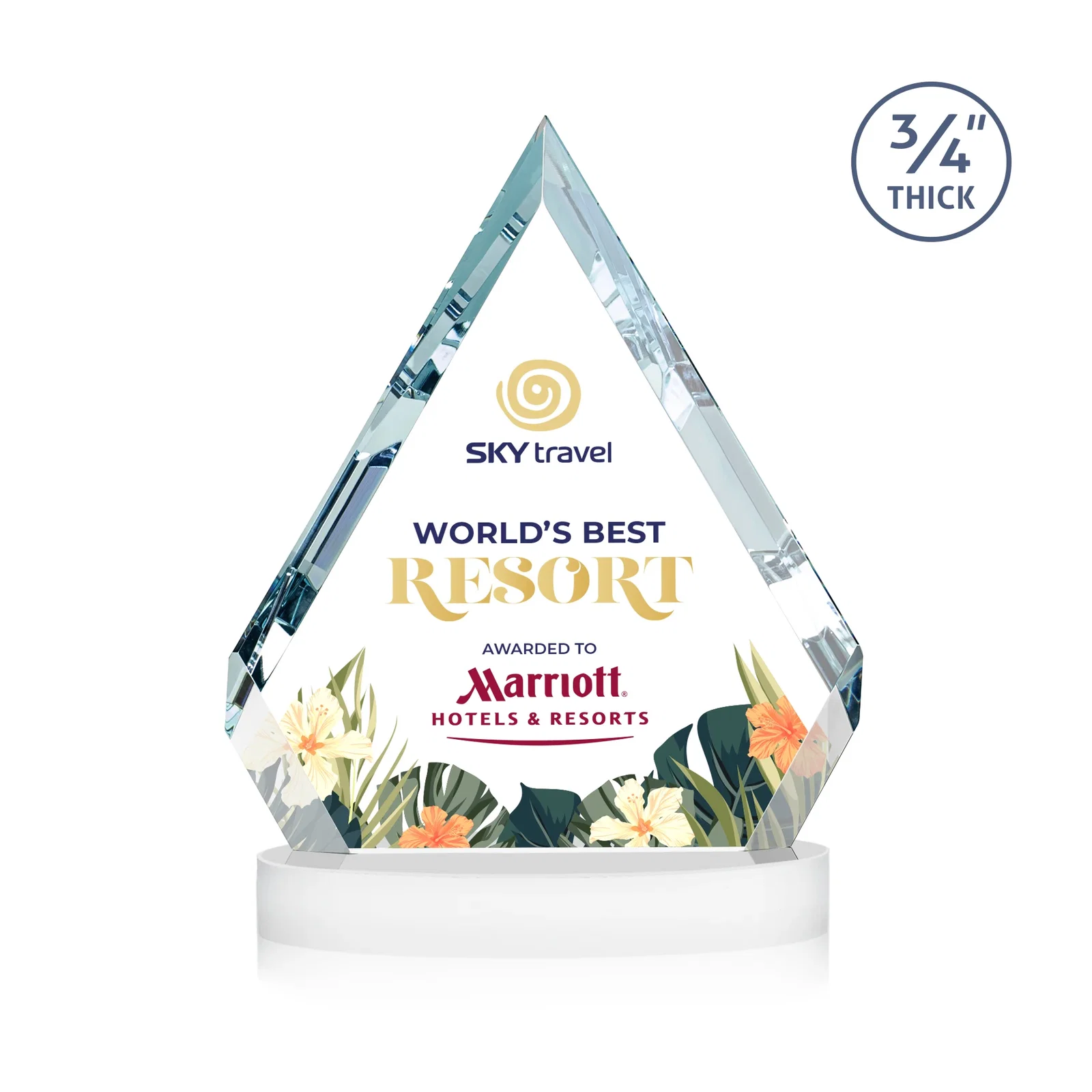Promotional Starfire Crystal Diamond Award With a Full-Color Printed Base, awards for dealer and partner awards