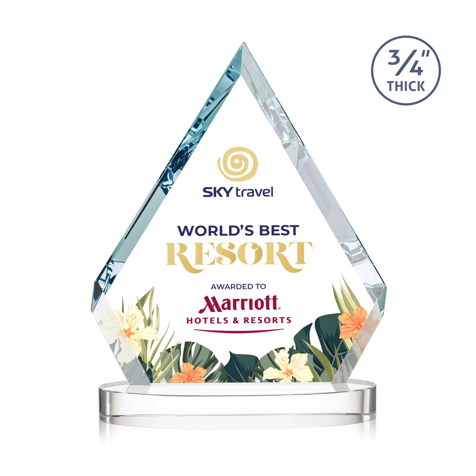 Custom Starfire Crystal Diamond Award With a Full-Color Printed Base, awards for sales achievement awards