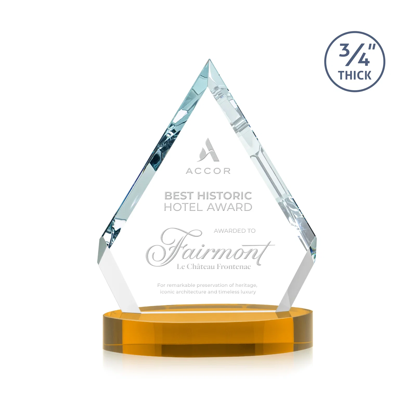 Branded Starfire Crystal Diamond Award With a Full-Color Printed Base, awards for team milestone celebrations