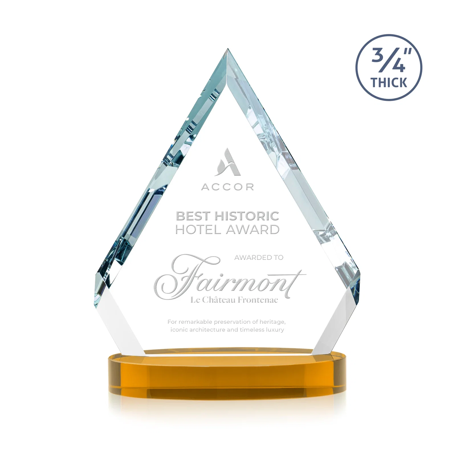 Branded Starfire Crystal Diamond Award With a Full-Color Printed Base, awards for donor appreciation