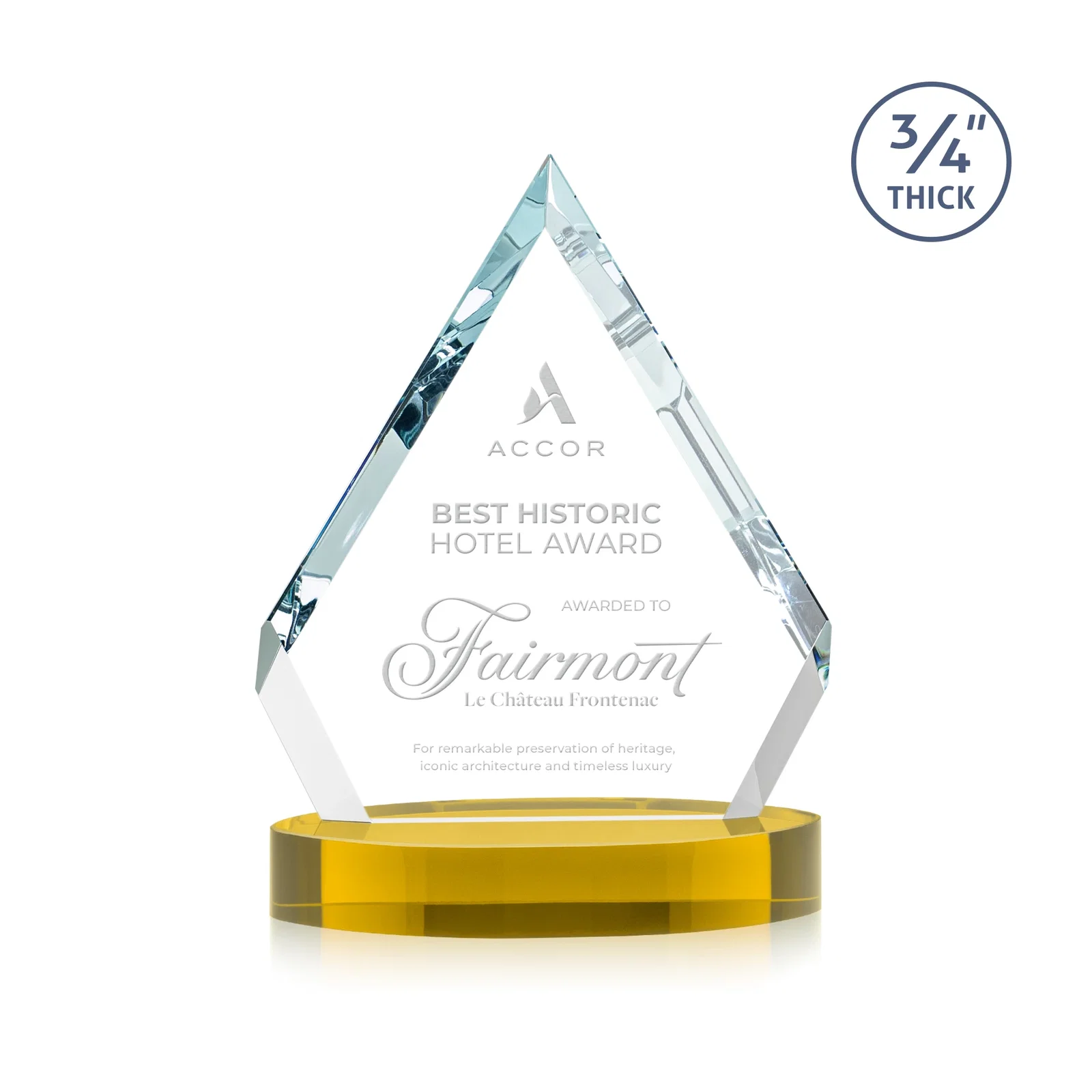 Branded Starfire Crystal Diamond Award With a Full-Color Printed Base, awards for volunteer appreciation