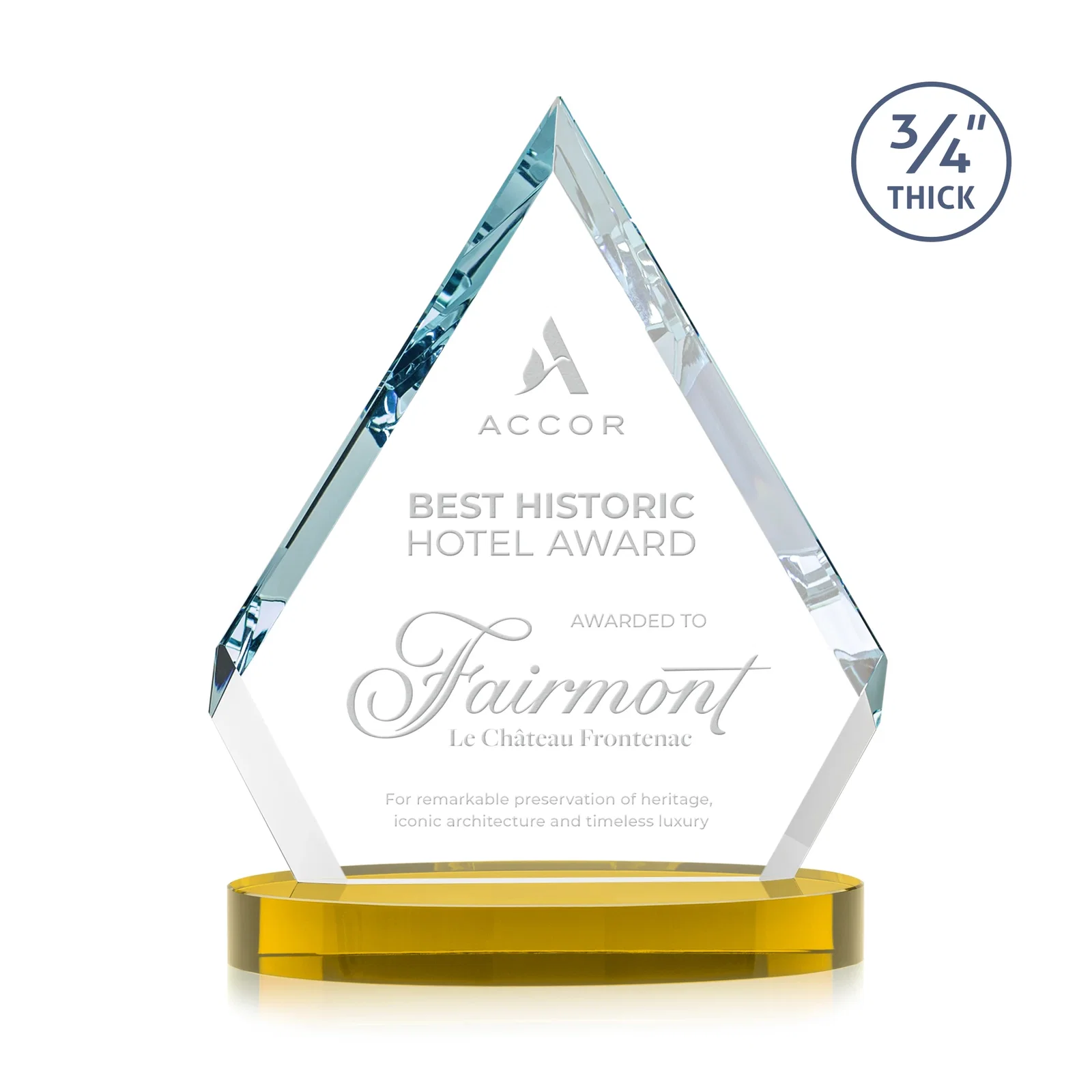 Branded Starfire Crystal Diamond Award With a Full-Color Printed Base, awards for company anniversary events