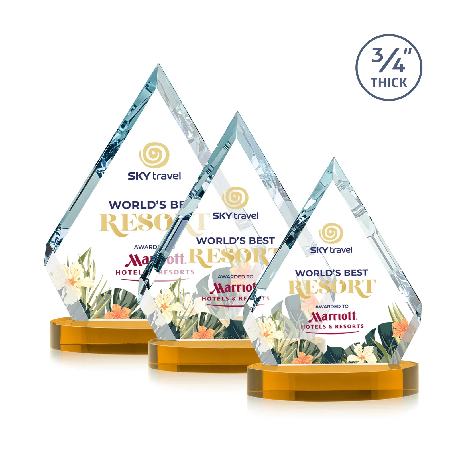 Custom Starfire Crystal Diamond Award With a Full-Color Printed Base, awards for retirement presentations