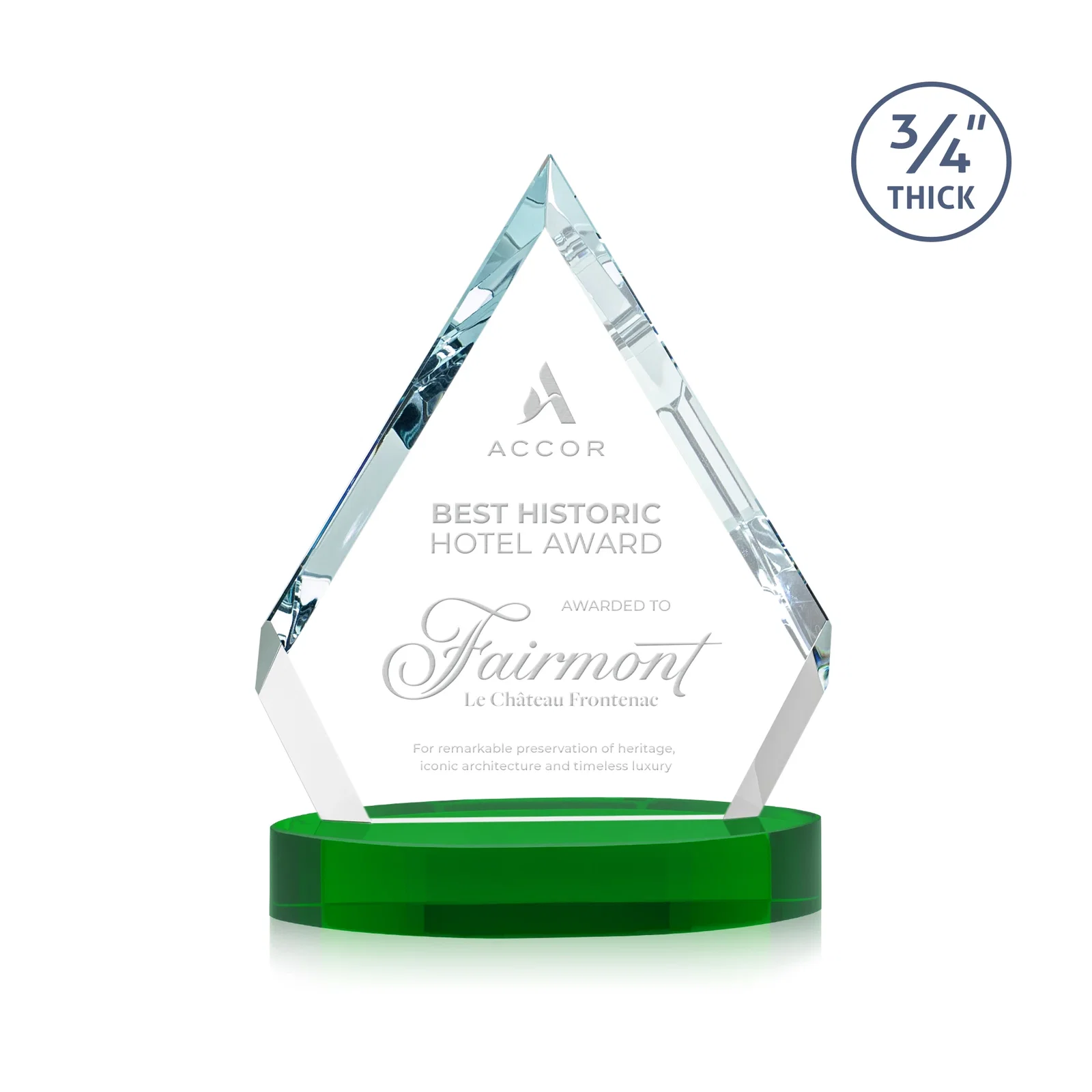 Custom printed Starfire Crystal Diamond Award With a Full-Color Printed Base, awards for corporate award ceremonies