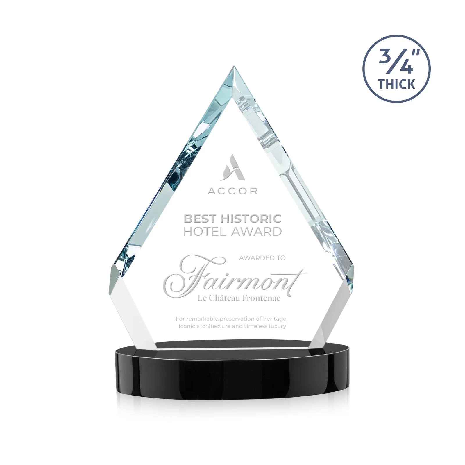 Custom printed Starfire Crystal Diamond Award With a Full-Color Printed Base, awards for team milestone celebrations