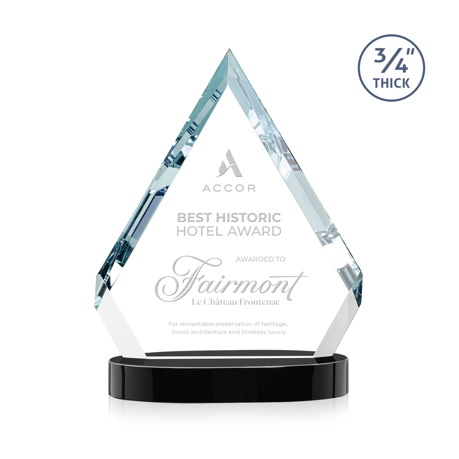 Custom printed Starfire Crystal Diamond Award With a Full-Color Printed Base, awards for donor appreciation