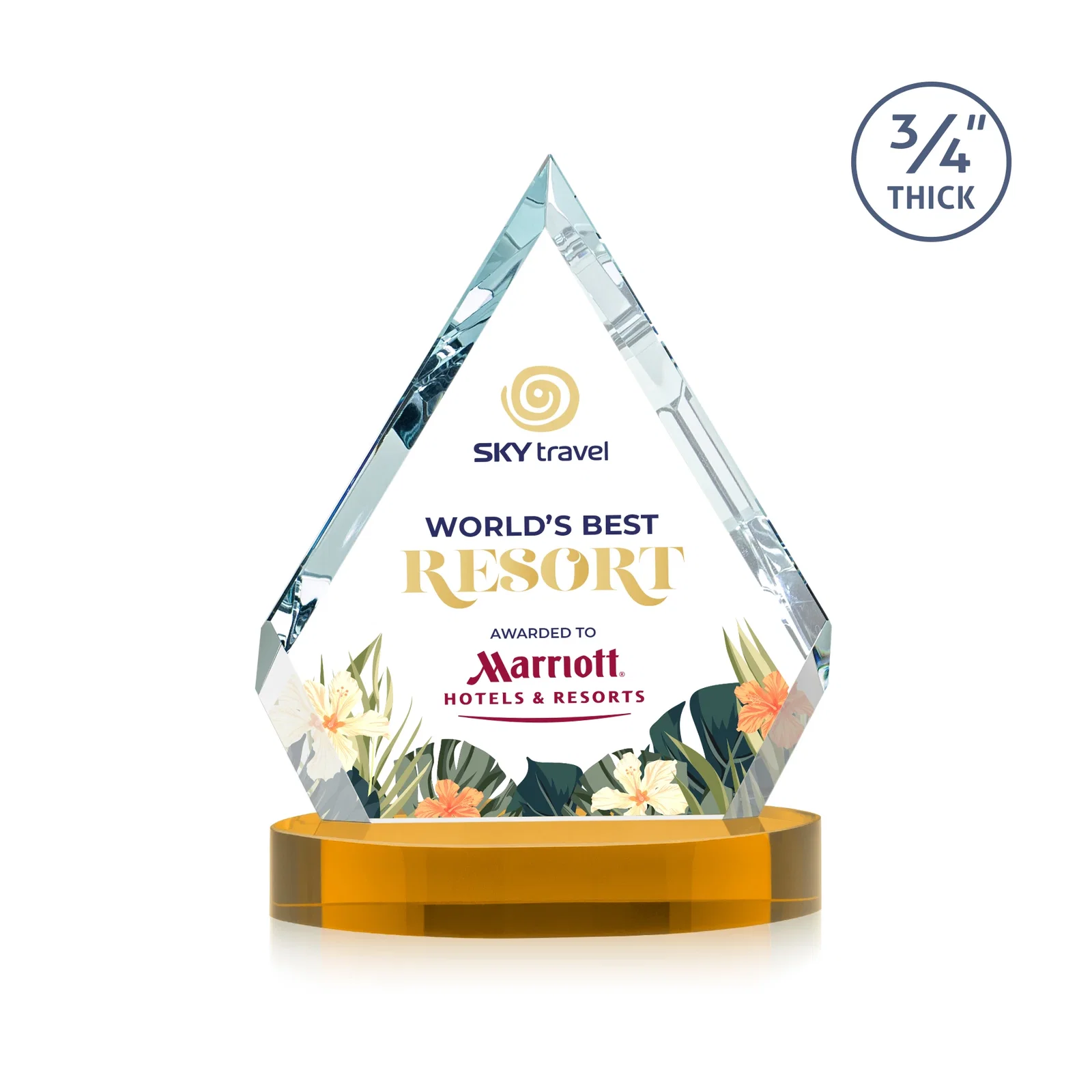 Custom Starfire Crystal Diamond Award With a Full-Color Printed Base, awards for team milestone celebrations