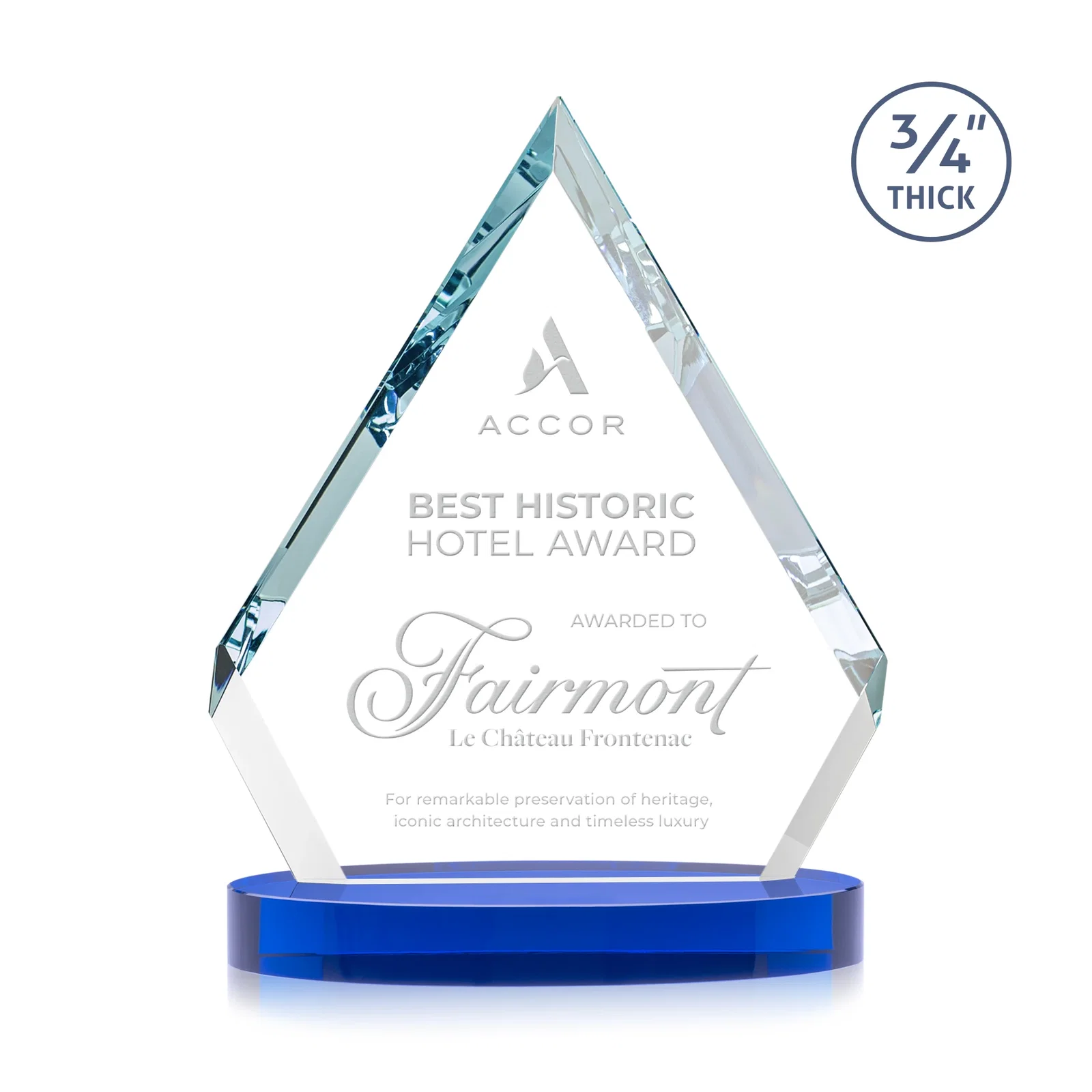 Custom printed Starfire Crystal Diamond Award With a Full-Color Printed Base, awards for company anniversary events