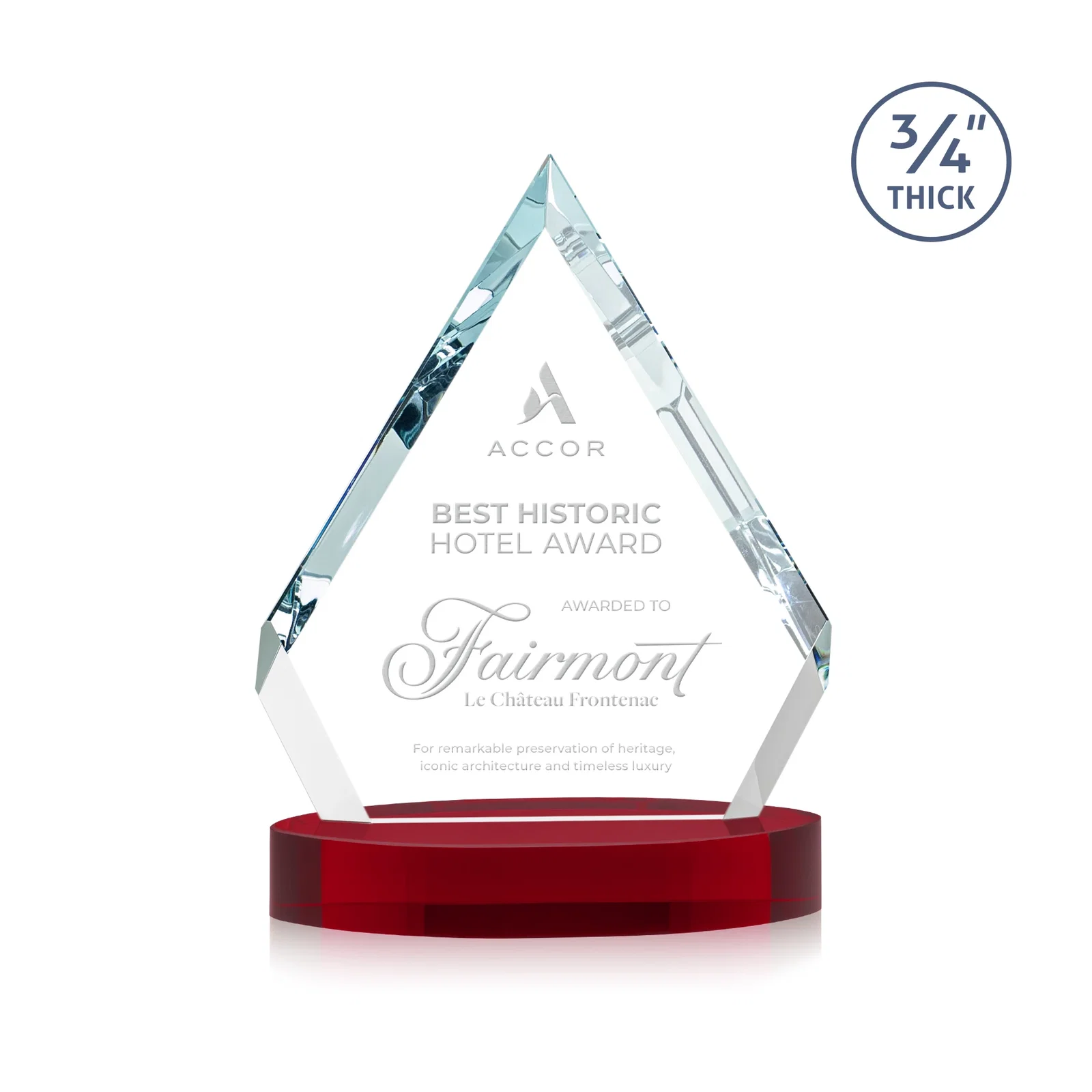 Customized Starfire Crystal Diamond Award With a Full-Color Printed Base, awards for corporate award ceremonies