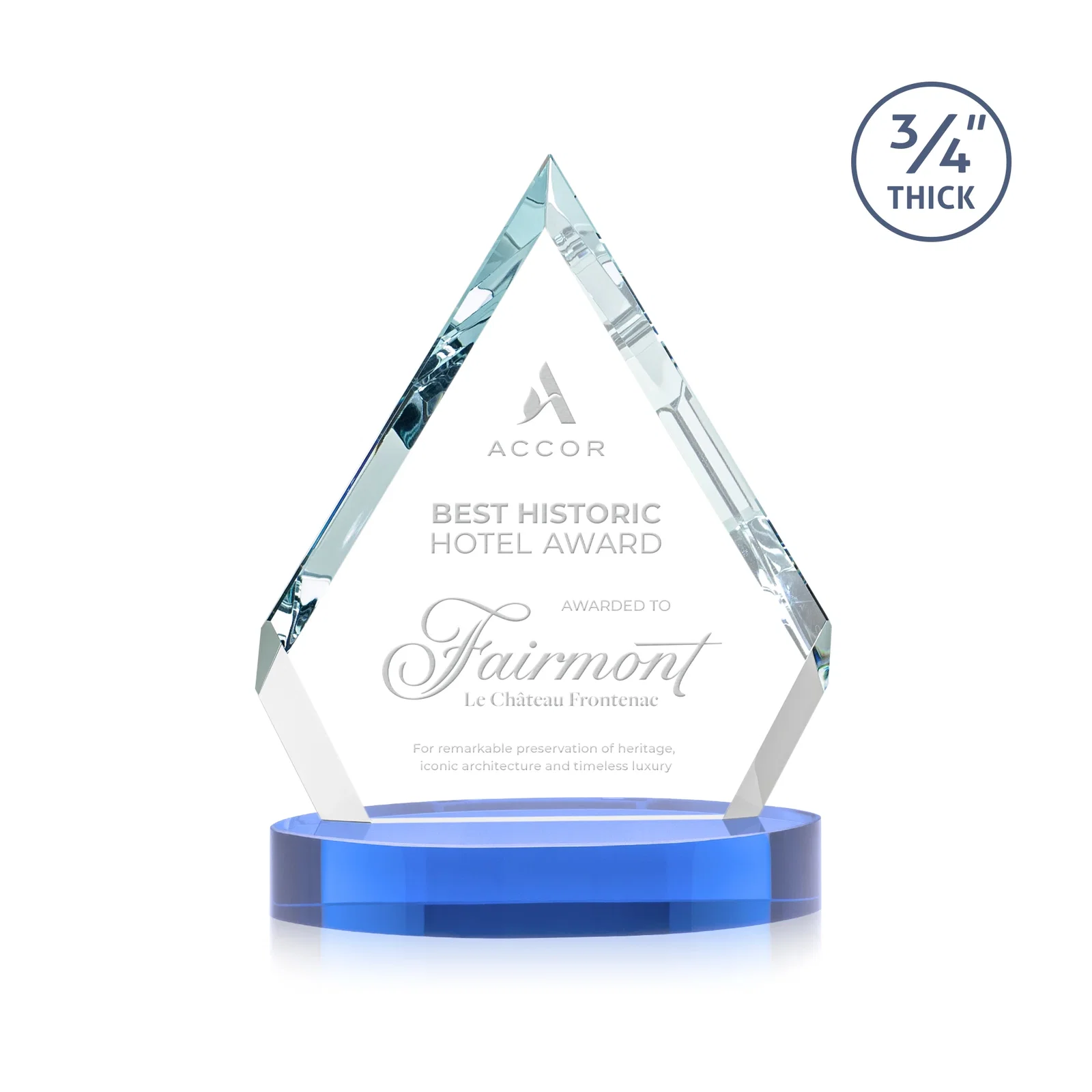 Customized Starfire Crystal Diamond Award With a Full-Color Printed Base, awards for team milestone celebrations