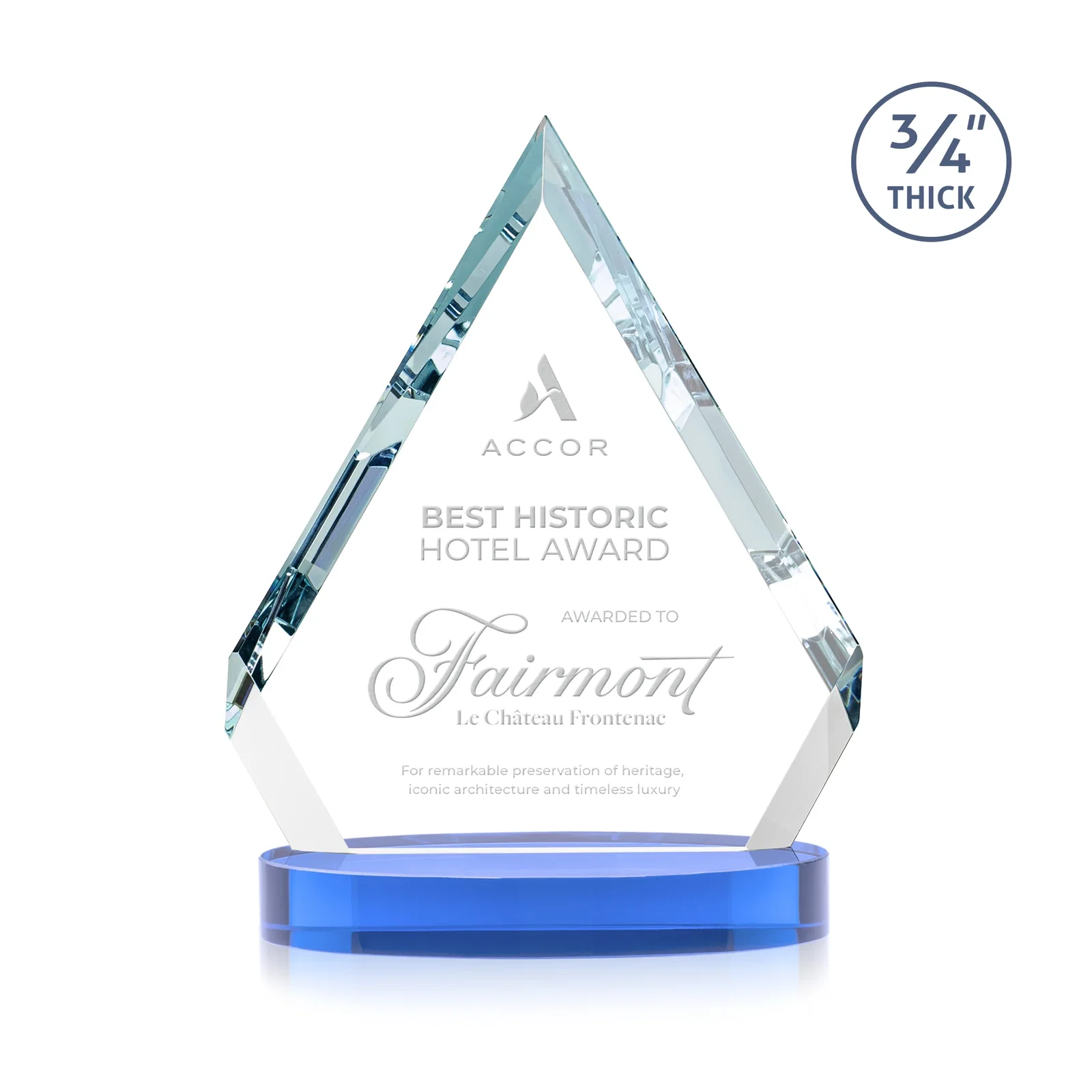 Customized Starfire Crystal Diamond Award With a Full-Color Printed Base, awards for donor appreciation