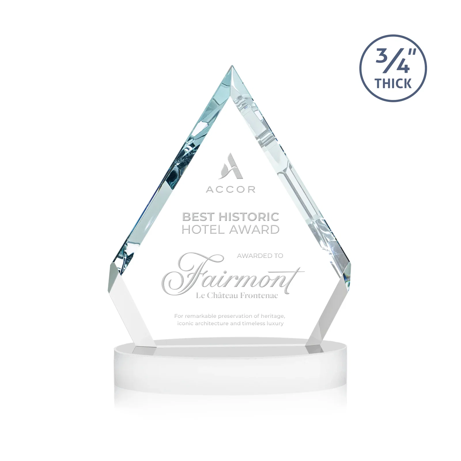 Customized Starfire Crystal Diamond Award With a Full-Color Printed Base, awards for volunteer appreciation