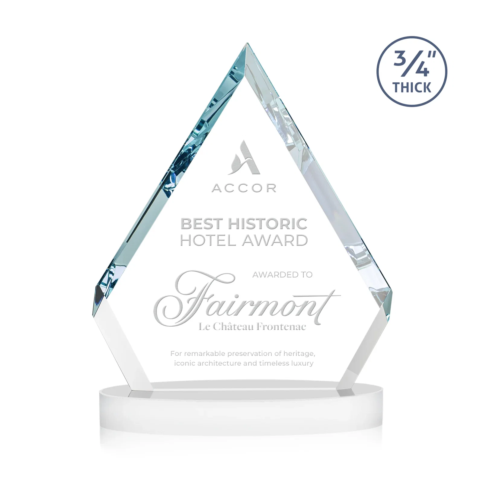 Customized Starfire Crystal Diamond Award With a Full-Color Printed Base, awards for company anniversary events