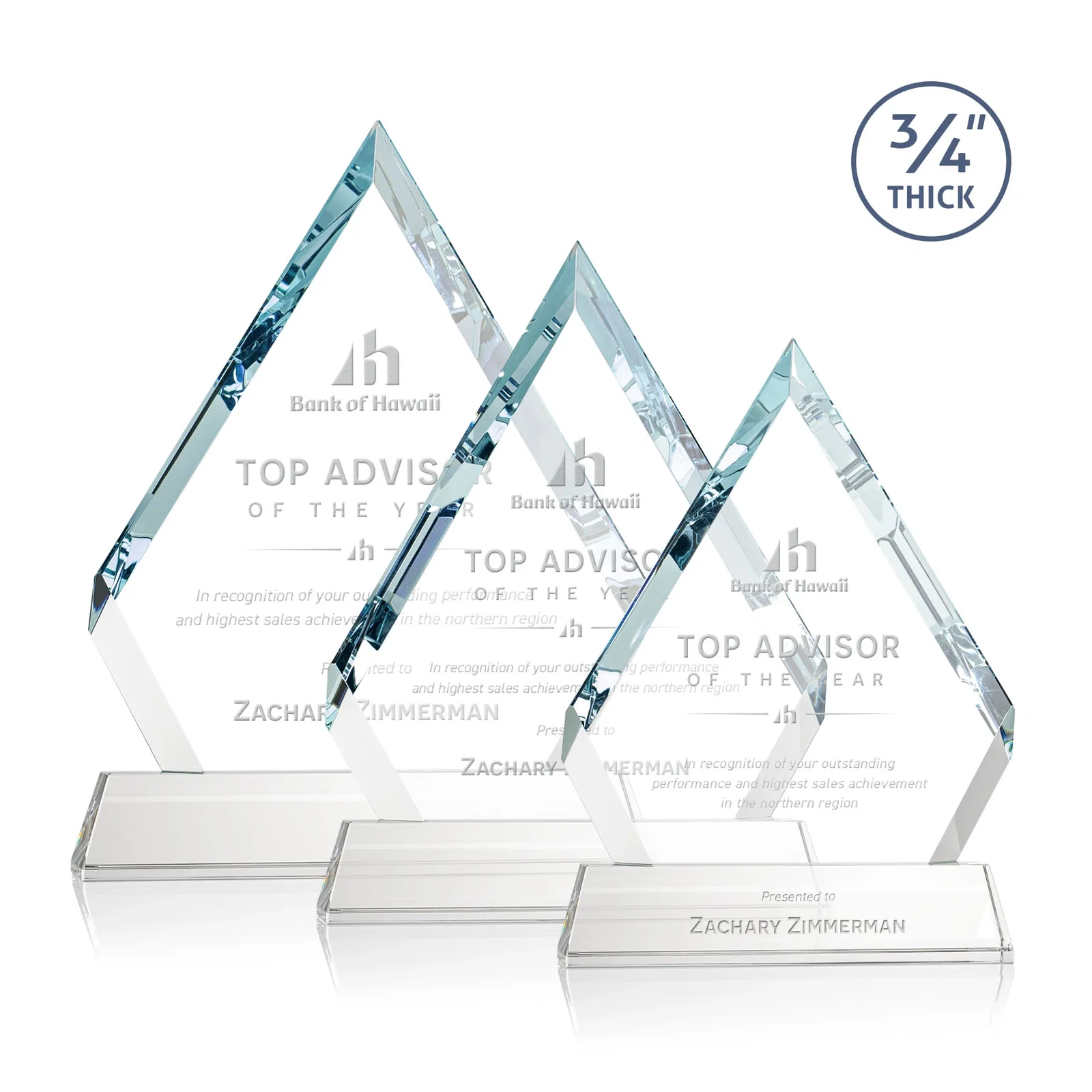 Custom Starfire Crystal Diamond Award on a Tall Tapered Base, awards for employee recognition