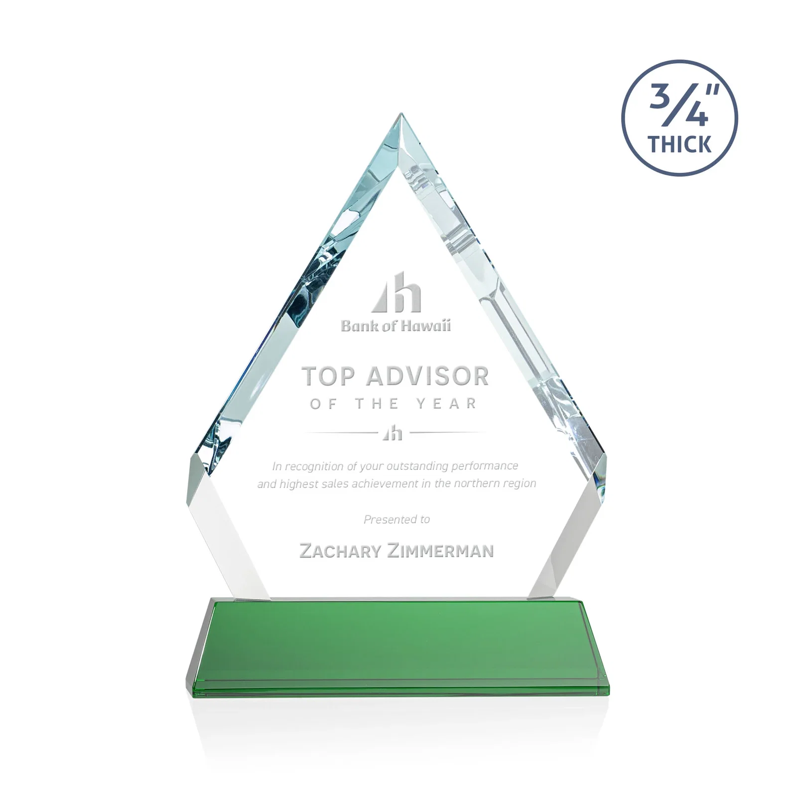 Custom Starfire Crystal Diamond Award on a Tall Tapered Base, awards for volunteer appreciation
