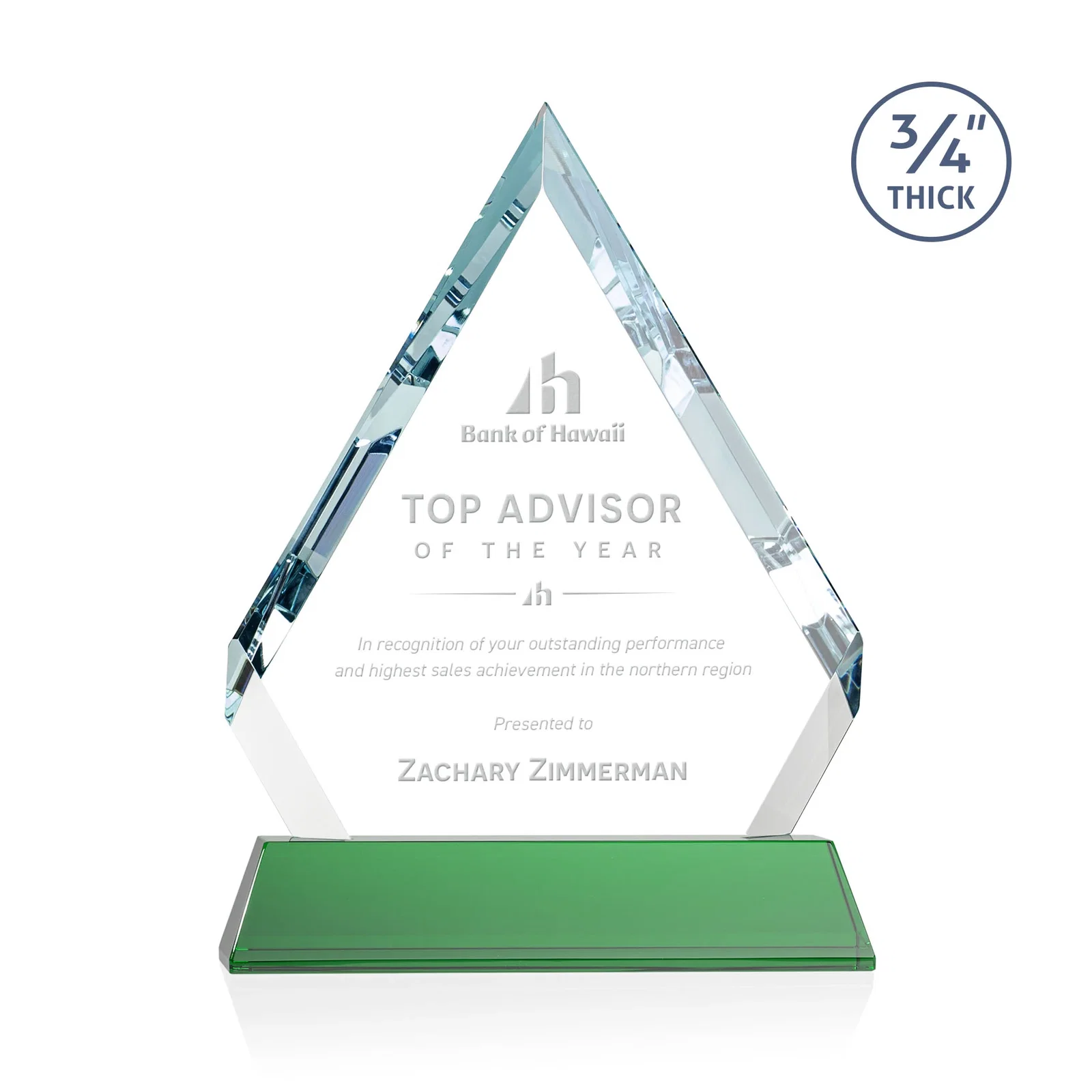 Custom Starfire Crystal Diamond Award on a Tall Tapered Base, awards for dealer and partner awards