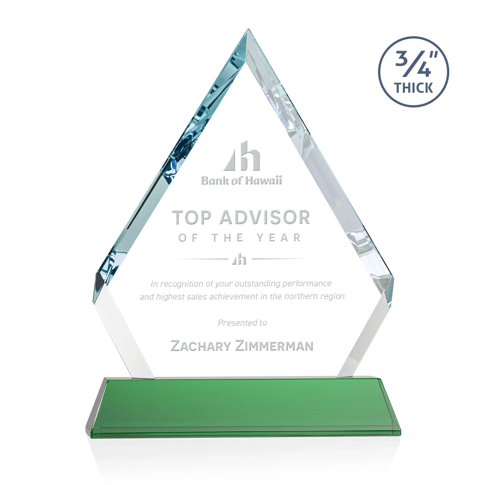 Custom Starfire Crystal Diamond Award on a Tall Tapered Base, awards for company anniversary events