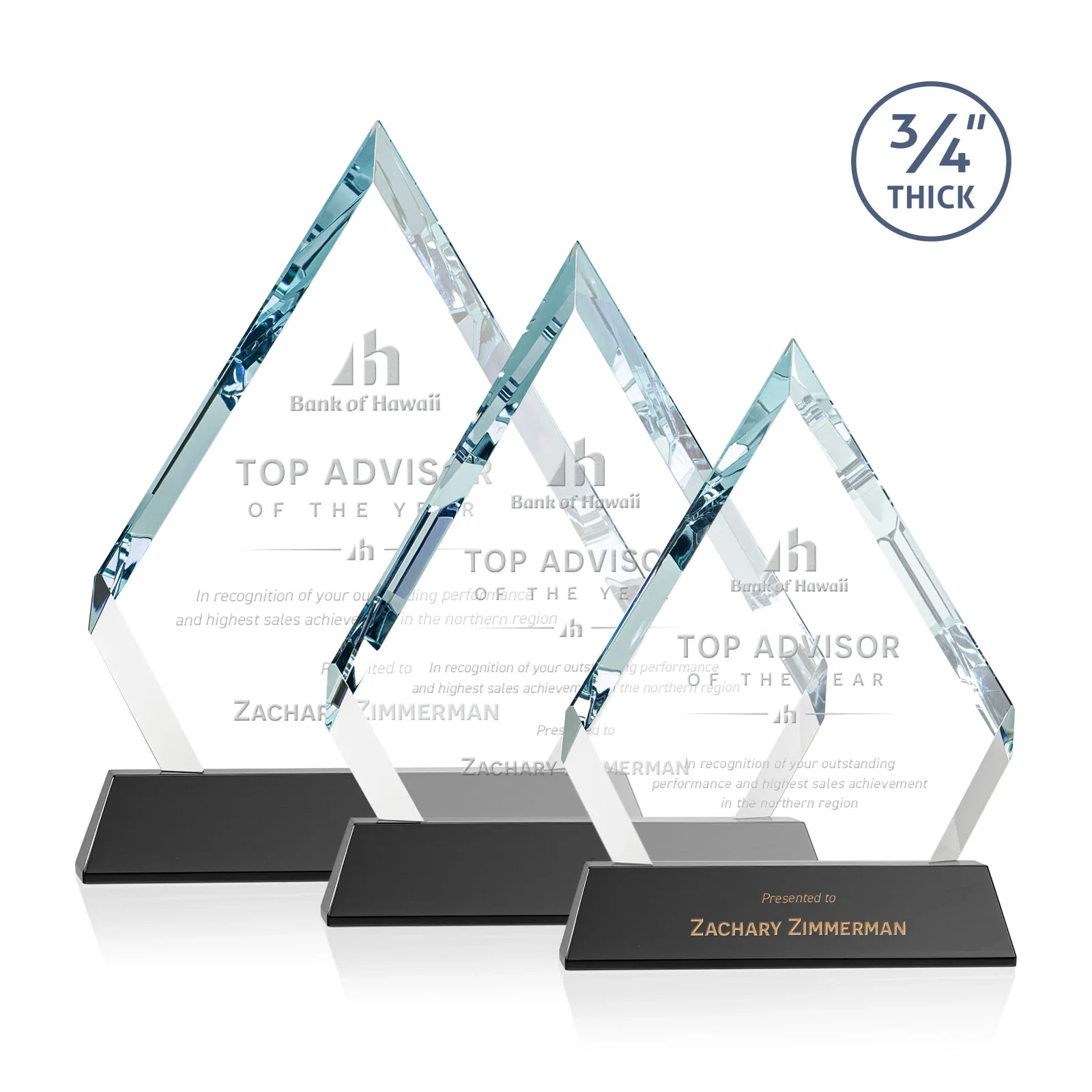 Personalized Starfire Crystal Diamond Award on a Tall Tapered Base, awards for employee recognition