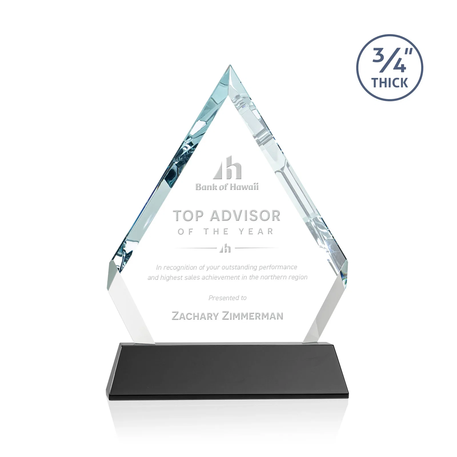 Personalized Starfire Crystal Diamond Award on a Tall Tapered Base, awards for corporate award ceremonies