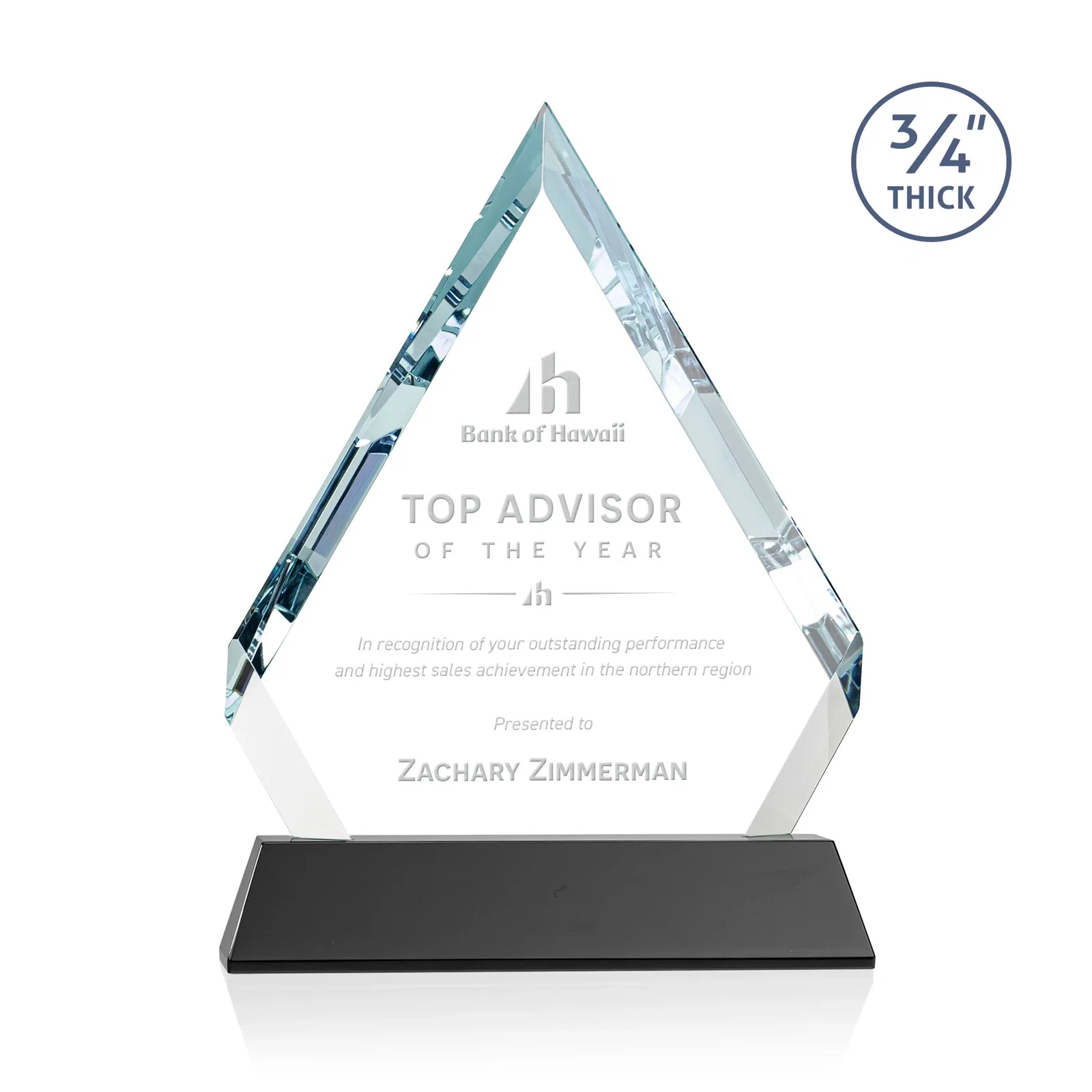 Personalized Starfire Crystal Diamond Award on a Tall Tapered Base, awards for service anniversary gifts