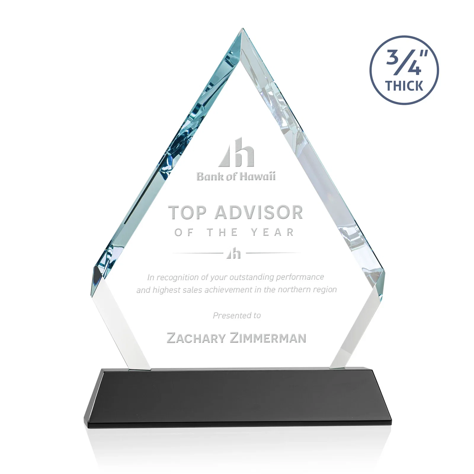 Personalized Starfire Crystal Diamond Award on a Tall Tapered Base, awards for sales achievement awards