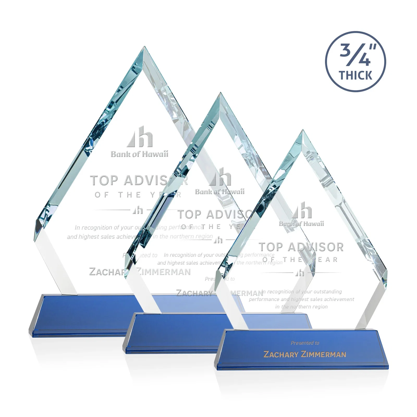 Personalized Starfire Crystal Diamond Award on a Tall Tapered Base, awards for retirement presentations