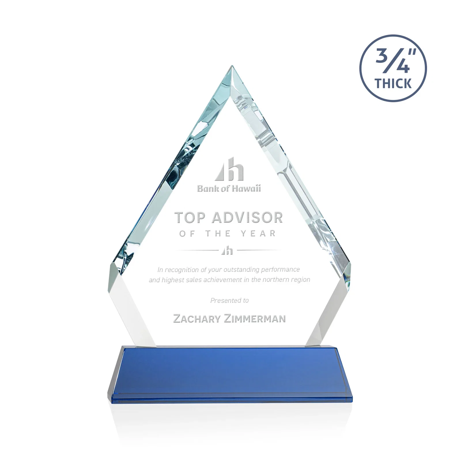 Personalized Starfire Crystal Diamond Award on a Tall Tapered Base, awards for team milestone celebrations