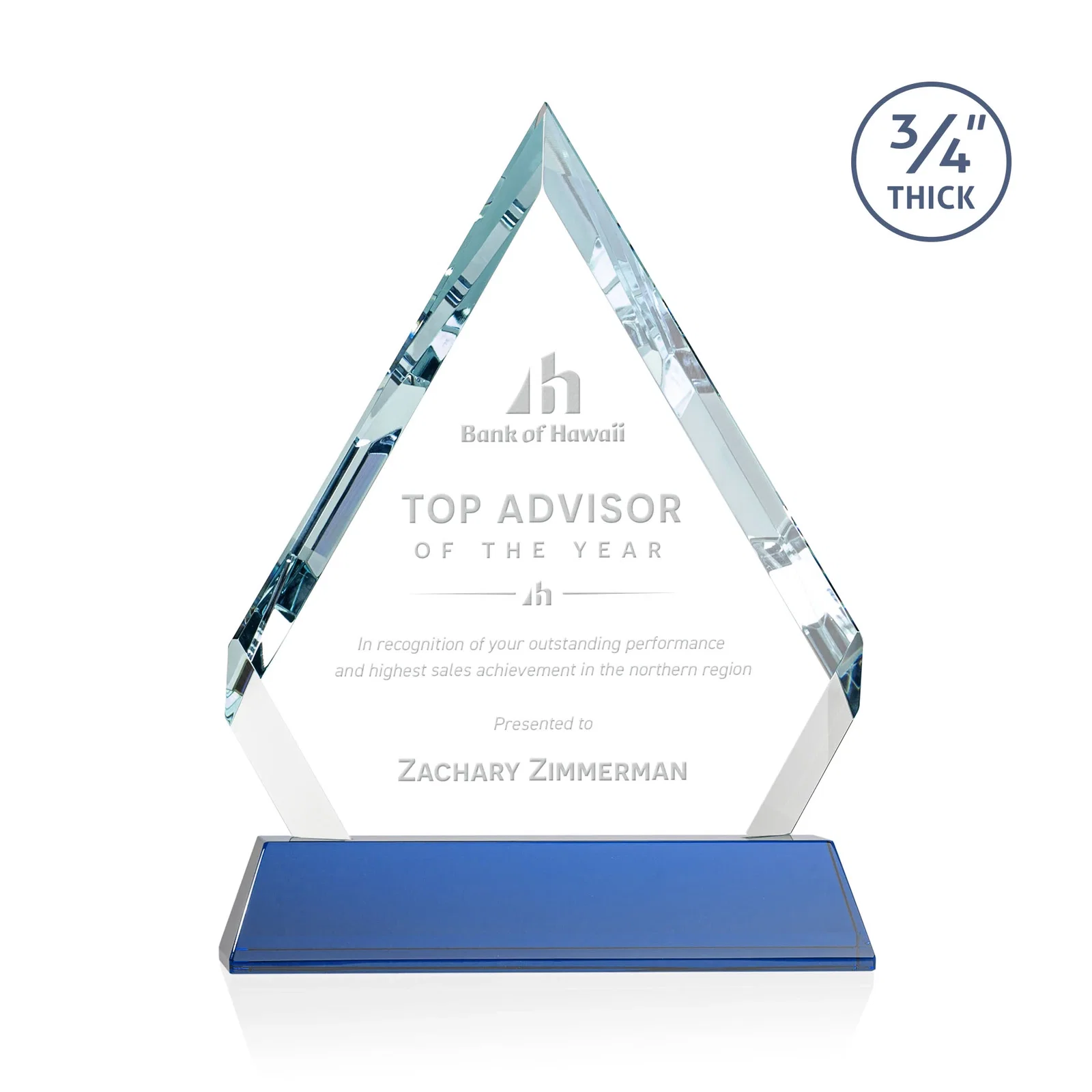 Personalized Starfire Crystal Diamond Award on a Tall Tapered Base, awards for donor appreciation