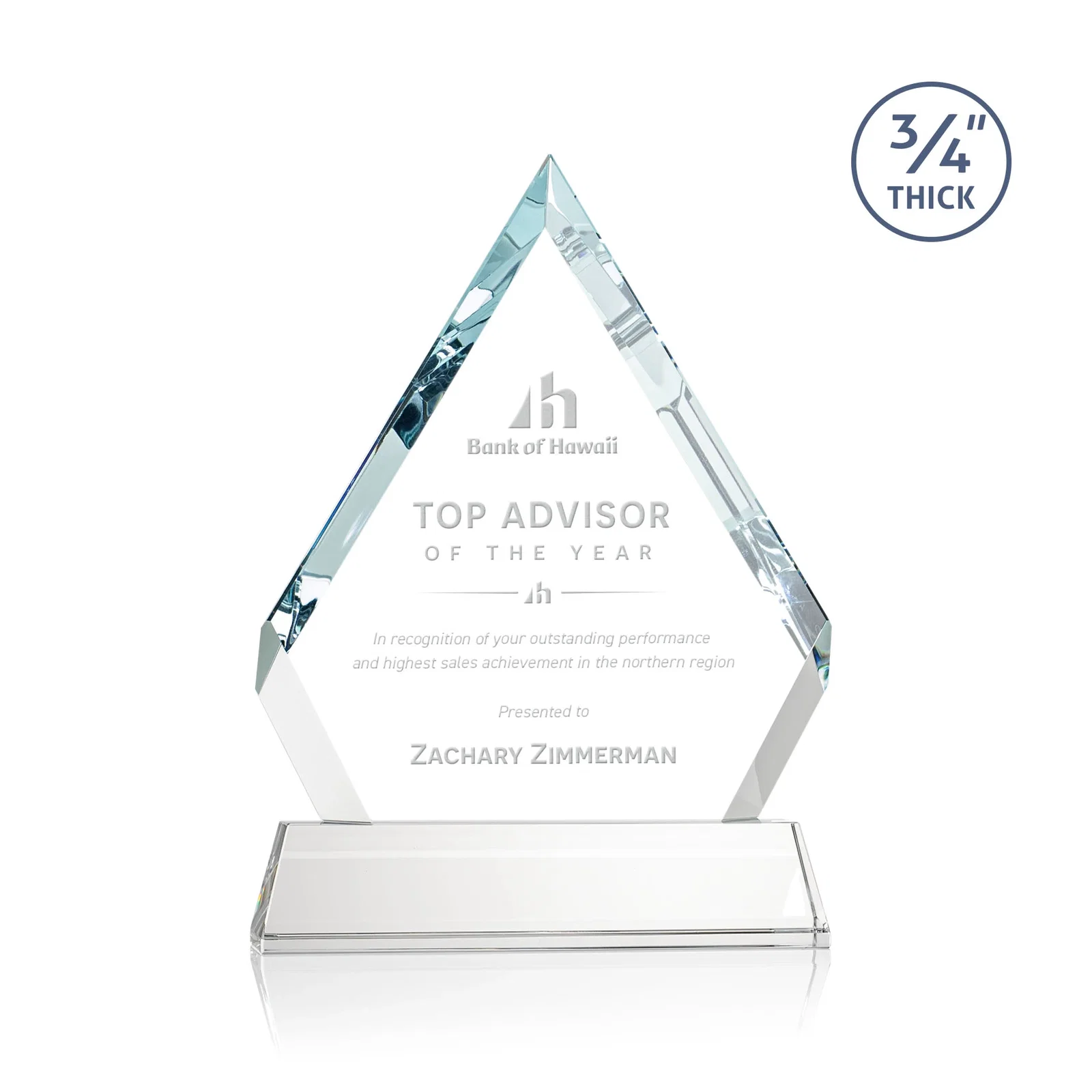 Custom Starfire Crystal Diamond Award on a Tall Tapered Base, awards for corporate award ceremonies