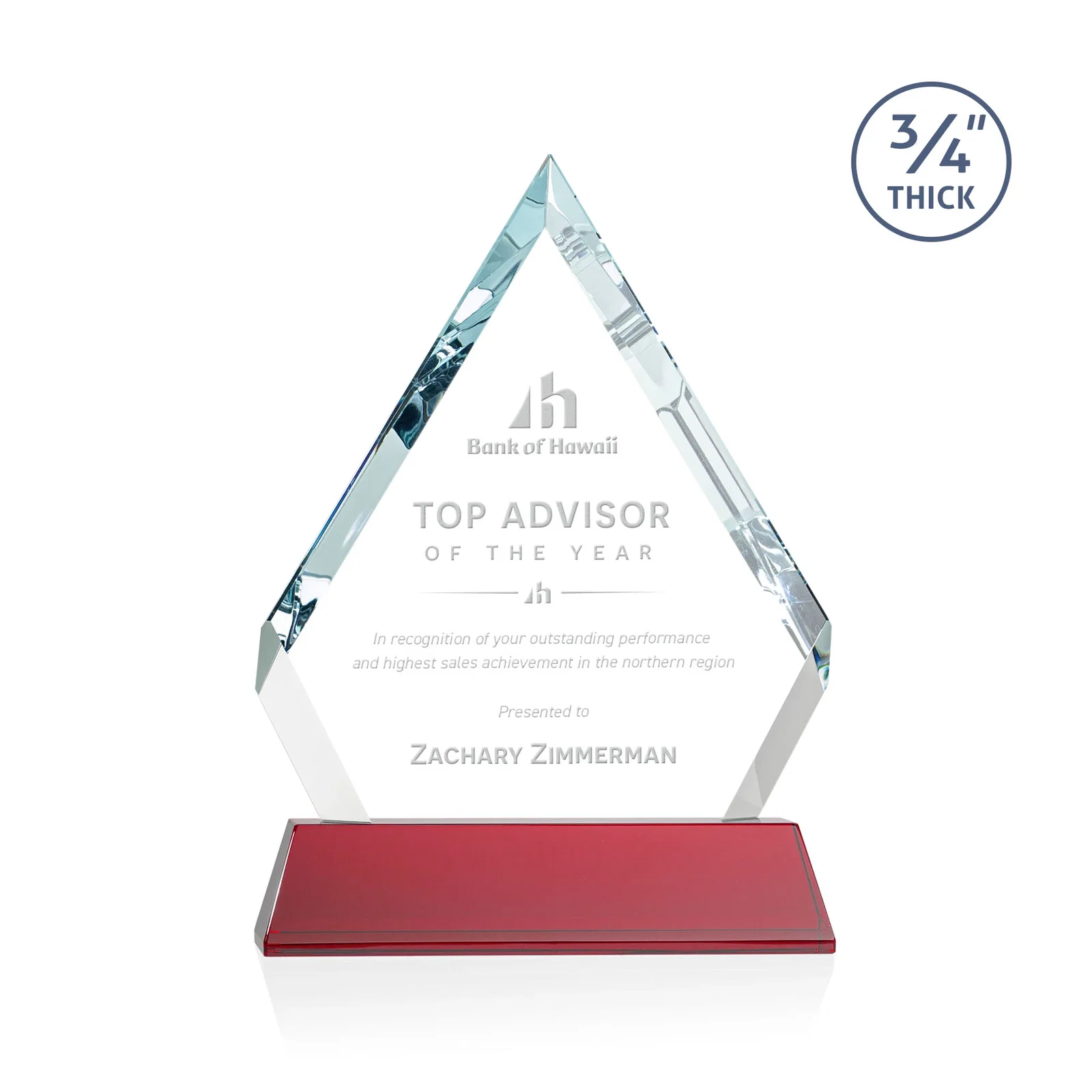 Personalized Starfire Crystal Diamond Award on a Tall Tapered Base, awards for volunteer appreciation
