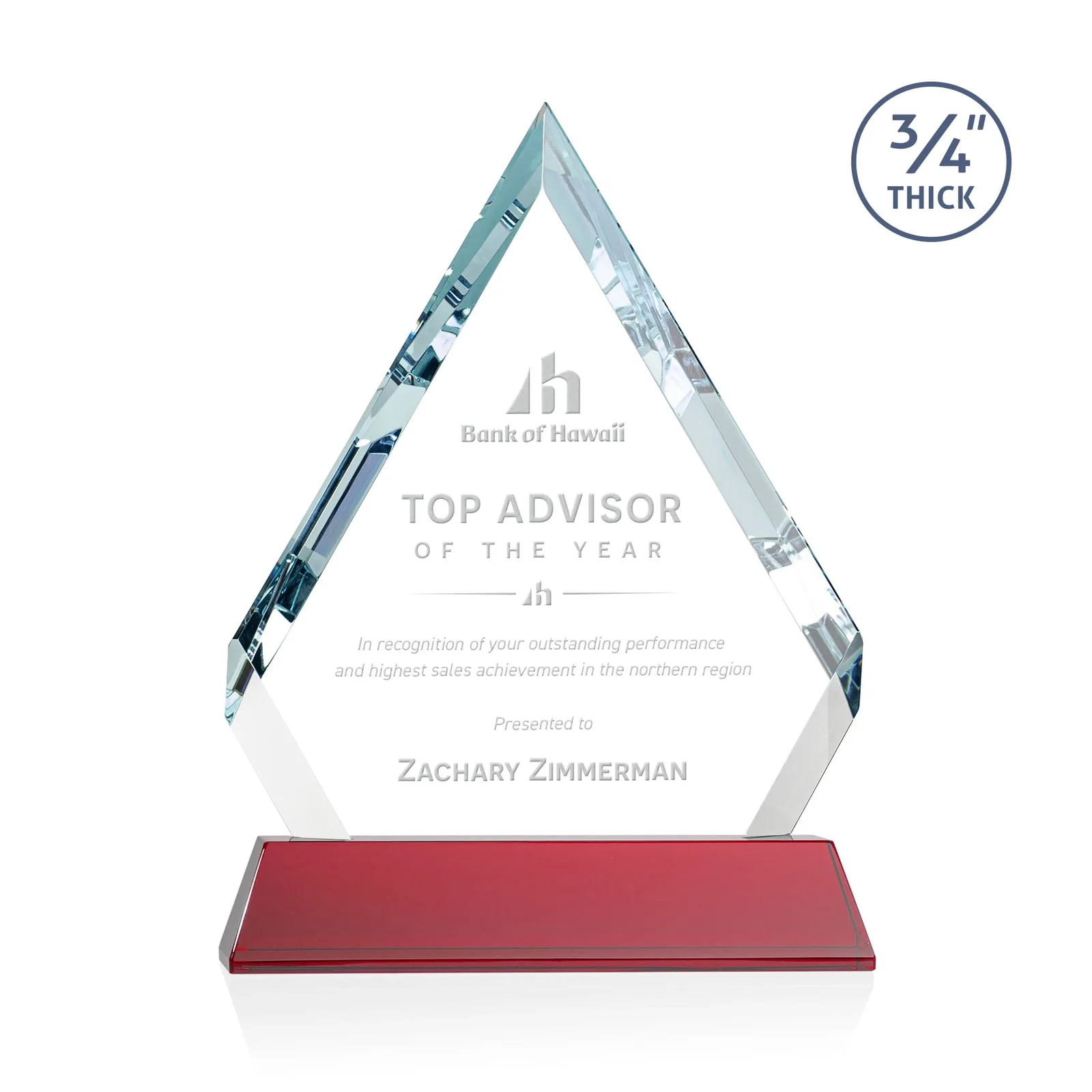 Personalized Starfire Crystal Diamond Award on a Tall Tapered Base, awards for dealer and partner awards