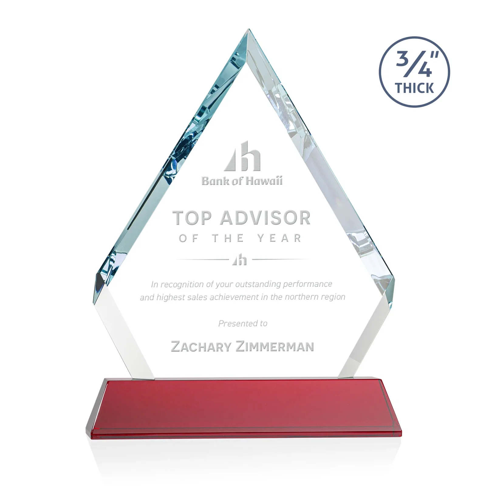 Personalized Starfire Crystal Diamond Award on a Tall Tapered Base, awards for company anniversary events