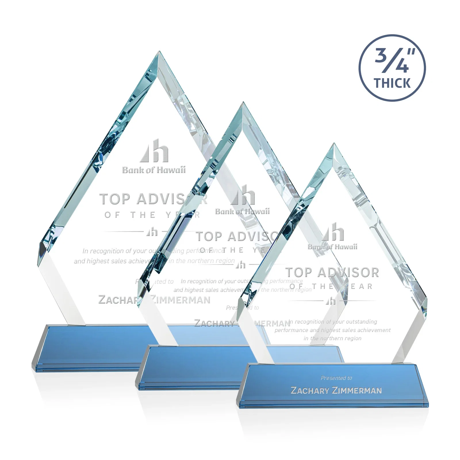 Promotional Starfire Crystal Diamond Award on a Tall Tapered Base, awards for employee recognition