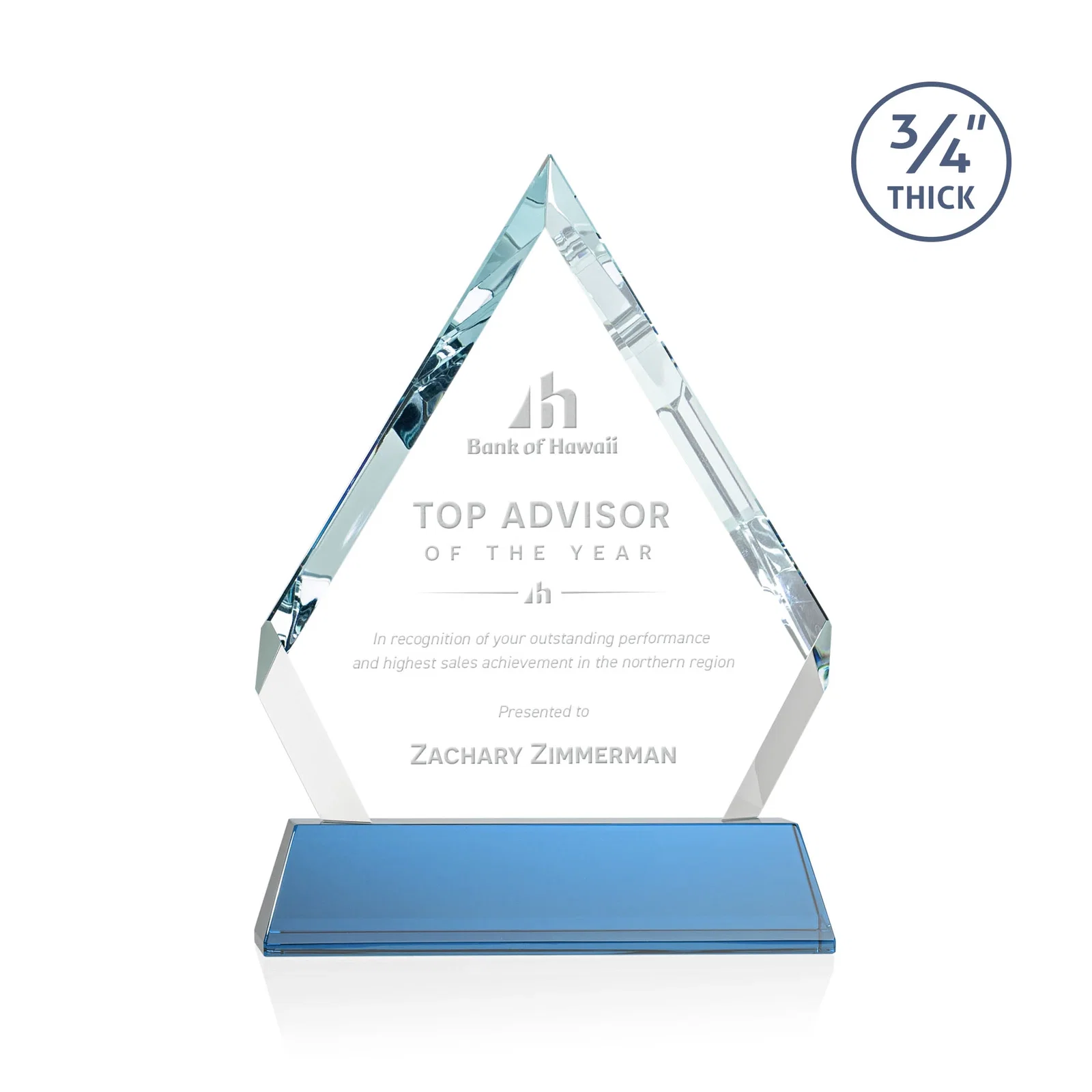 Promotional Starfire Crystal Diamond Award on a Tall Tapered Base, awards for corporate award ceremonies