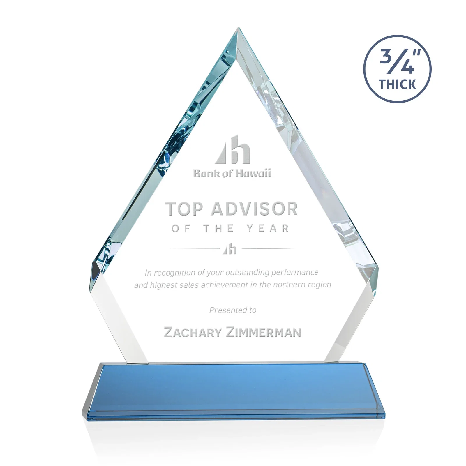 Promotional Starfire Crystal Diamond Award on a Tall Tapered Base, awards for sales achievement awards