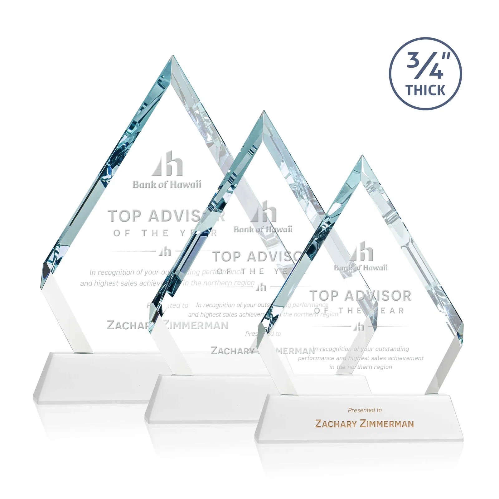 Promotional Starfire Crystal Diamond Award on a Tall Tapered Base, awards for retirement presentations