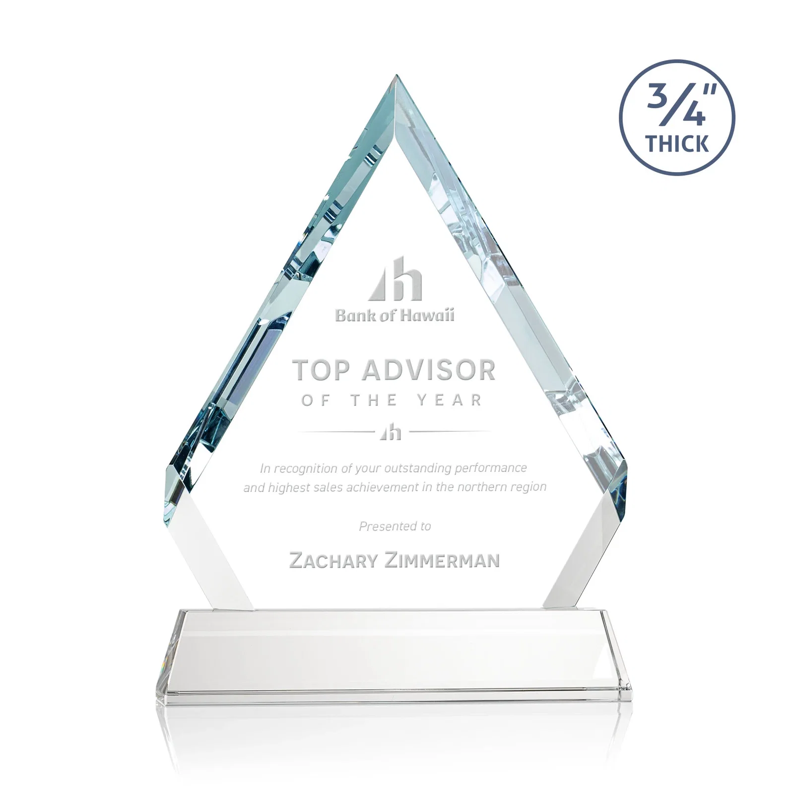 Custom Starfire Crystal Diamond Award on a Tall Tapered Base, awards for service anniversary gifts