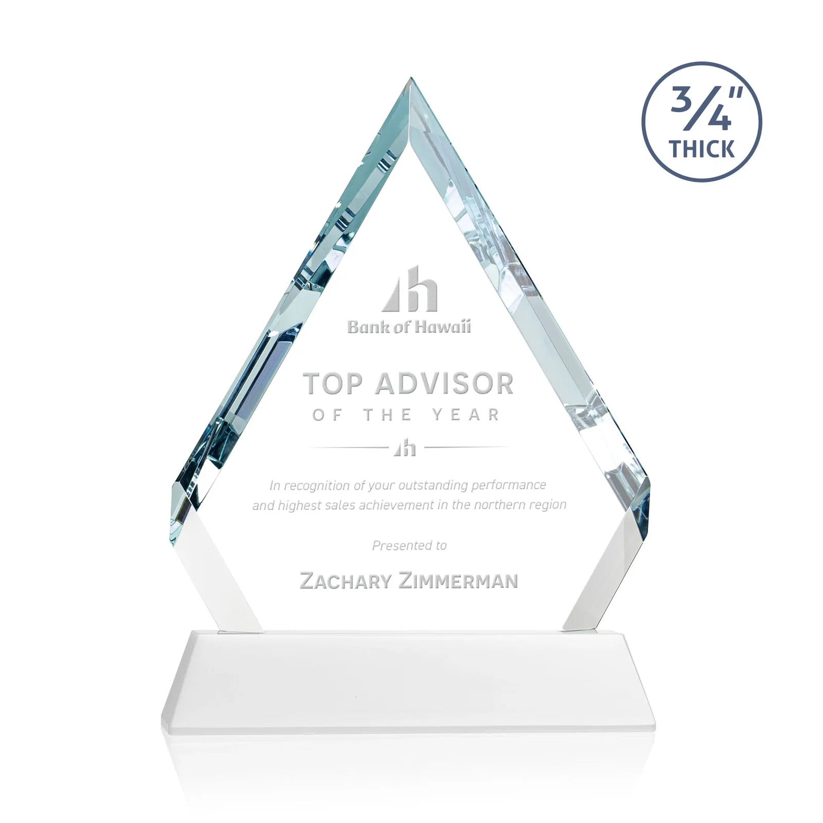 Promotional Starfire Crystal Diamond Award on a Tall Tapered Base, awards for donor appreciation