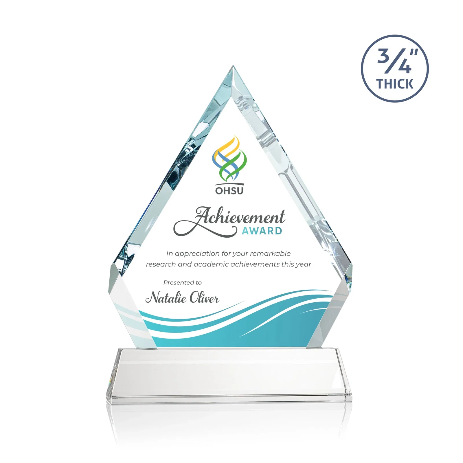Promotional Starfire Crystal Diamond Award on a Tall Tapered Base, awards for volunteer appreciation