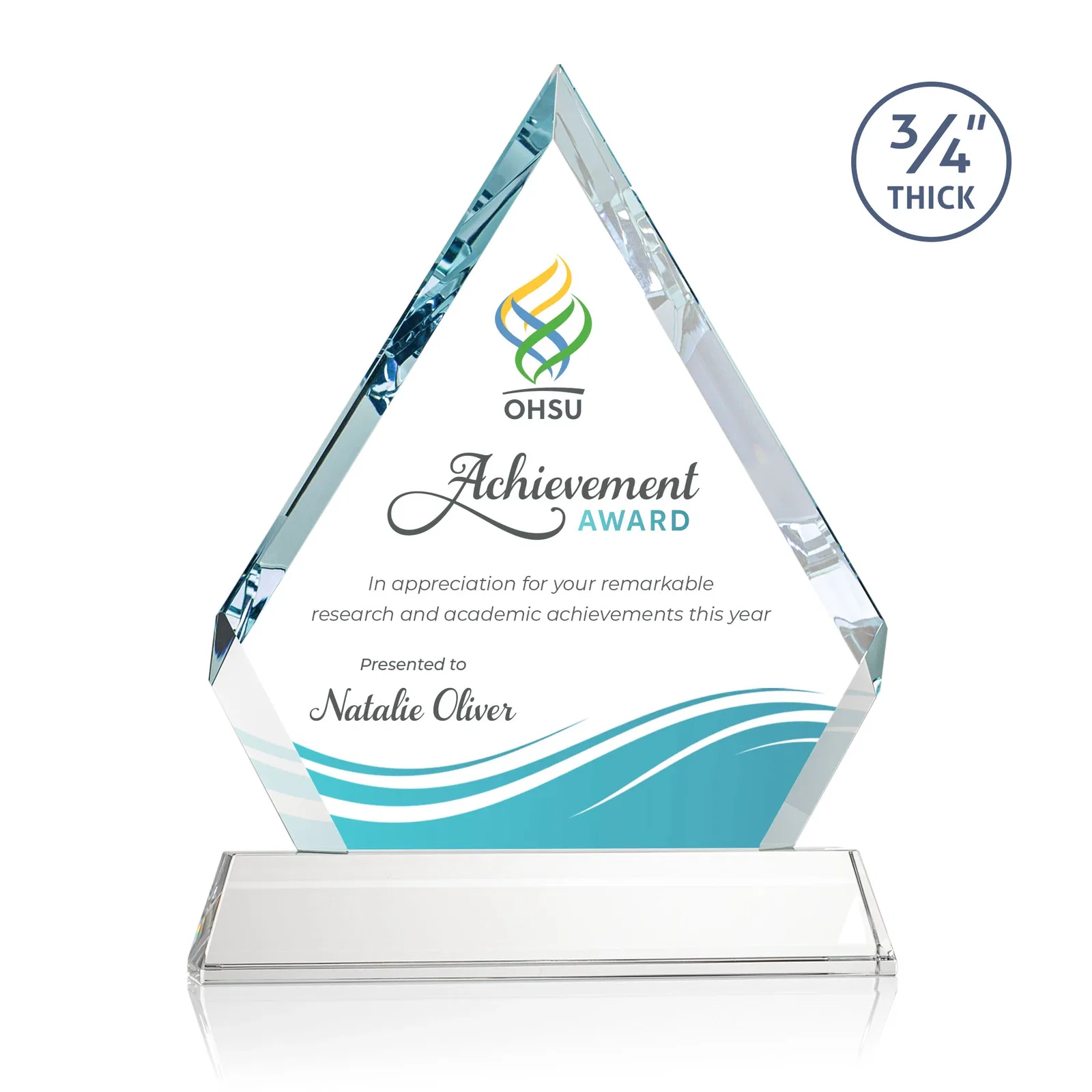 Promotional Starfire Crystal Diamond Award on a Tall Tapered Base, awards for company anniversary events