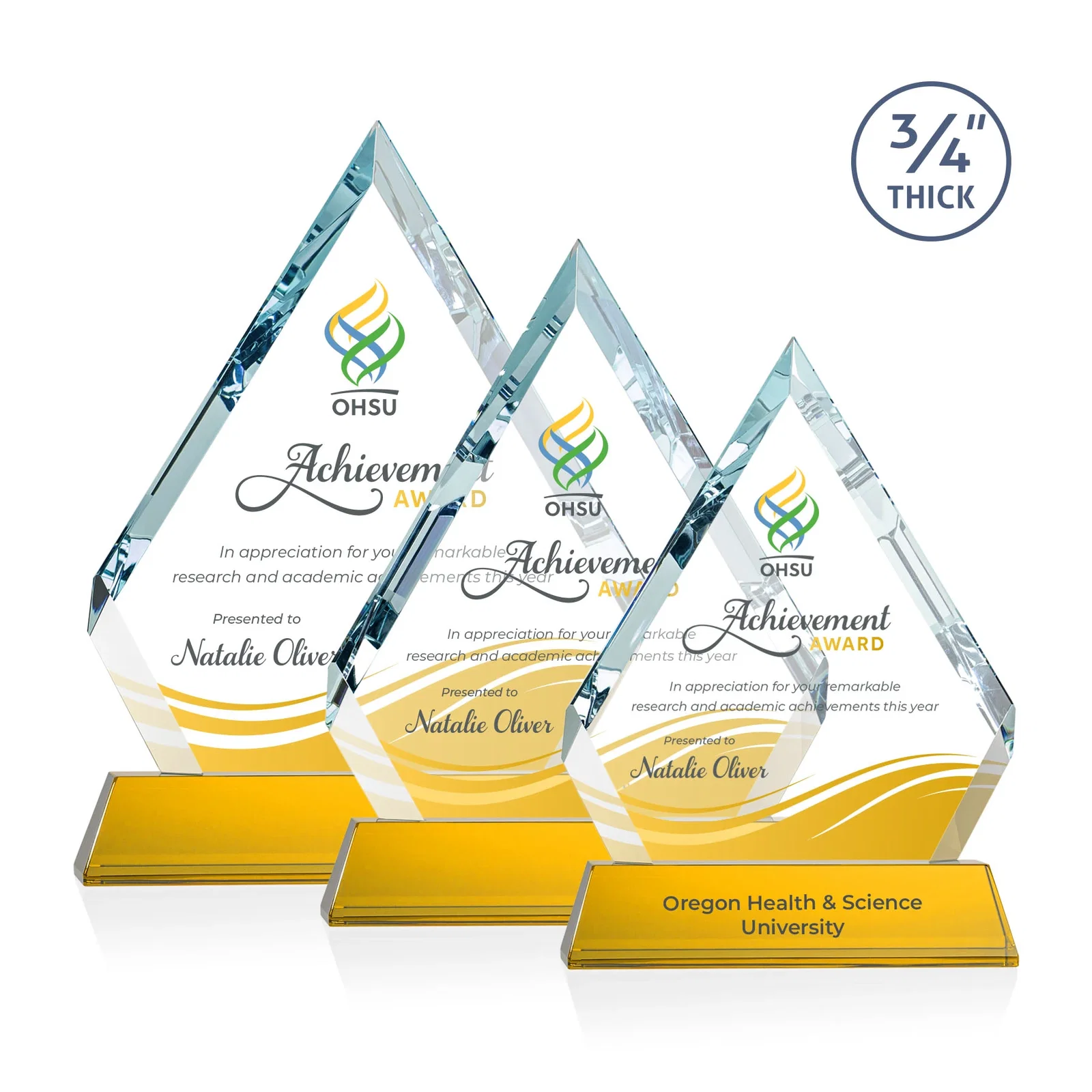Branded Starfire Crystal Diamond Award on a Tall Tapered Base, awards for employee recognition