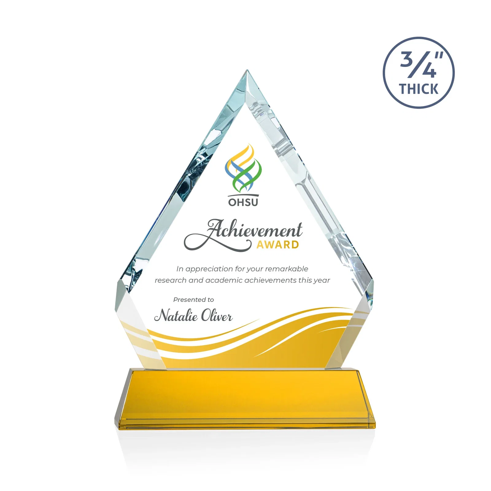 Branded Starfire Crystal Diamond Award on a Tall Tapered Base, awards for corporate award ceremonies
